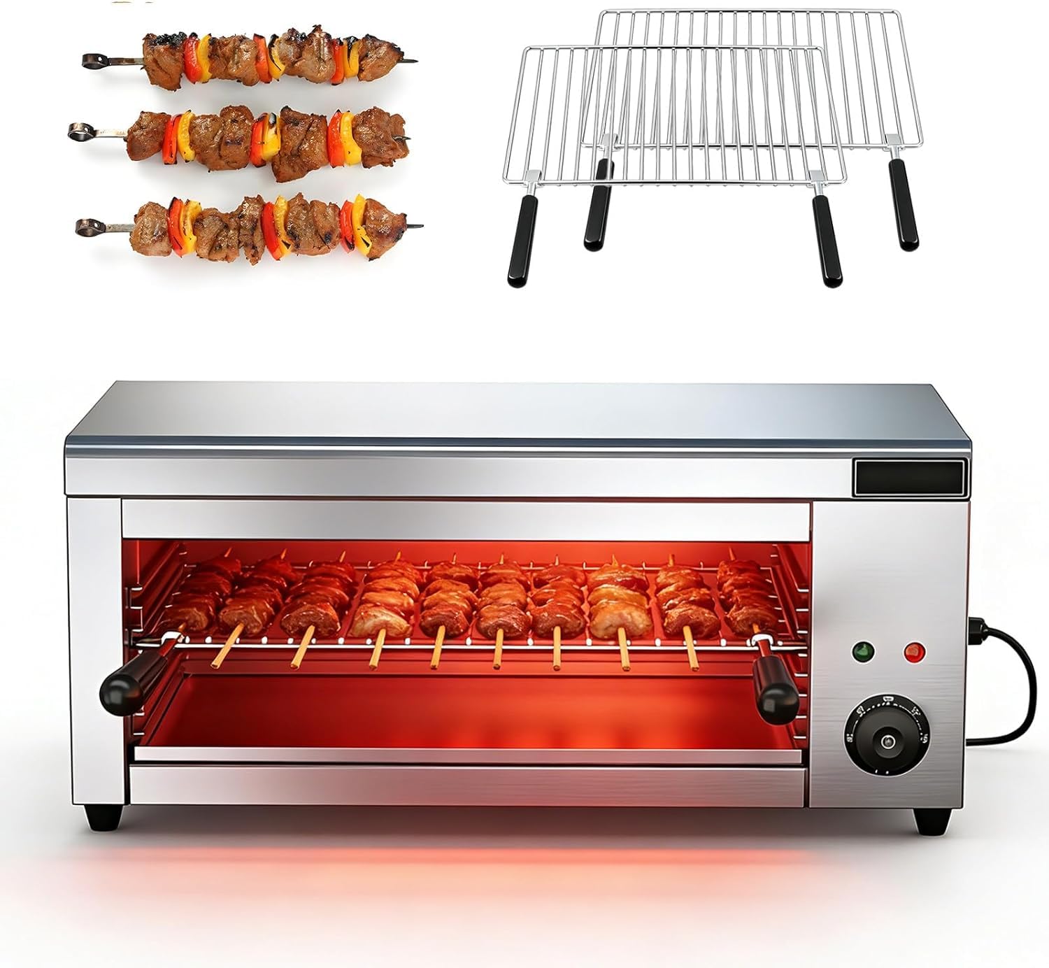 Parrilla eléctrica Comercial Tipo salamandra, asador de Barbacoa y fundidor de Queso, 2 Parrillas Desmontables, Acero Inoxidable, Montaje sobre encimera o Pared, Ideal para