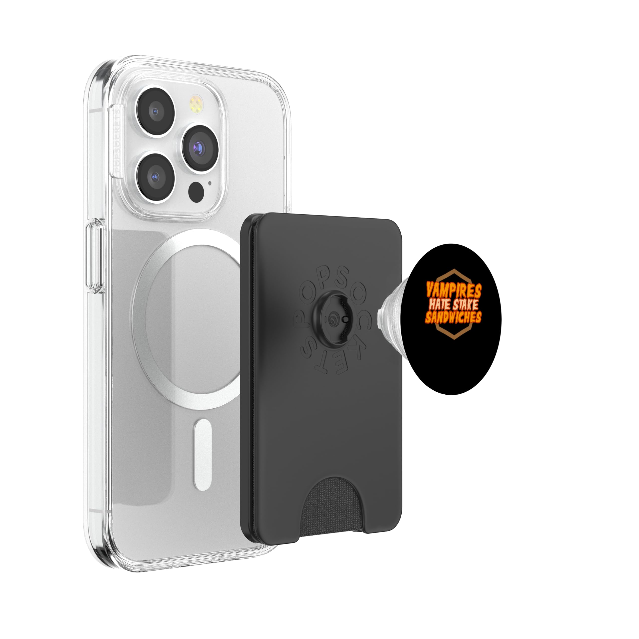 Vampires hate stake sandwiches - Vampire PopSockets PopWallet for MagSafe, Black - Image 3