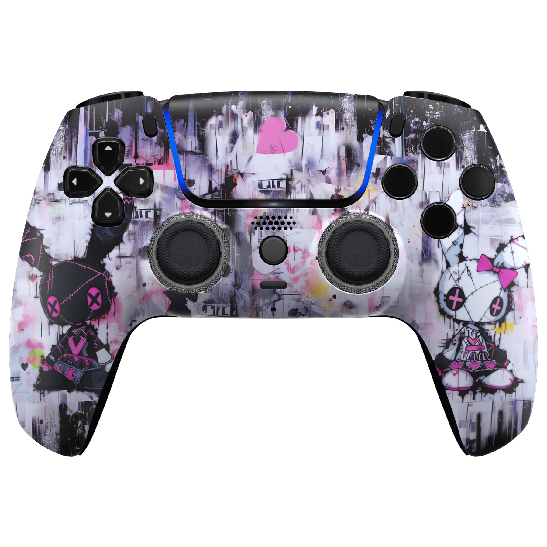 eXtremeRate Luna Cover per ps5 Controller Joystick,Shell Frontale Touchpad Ricambio,Scocca Ridisegnata&Anelli per ps5 Joypad BDM 010/020/030/040/050-Coniglietti Punk
