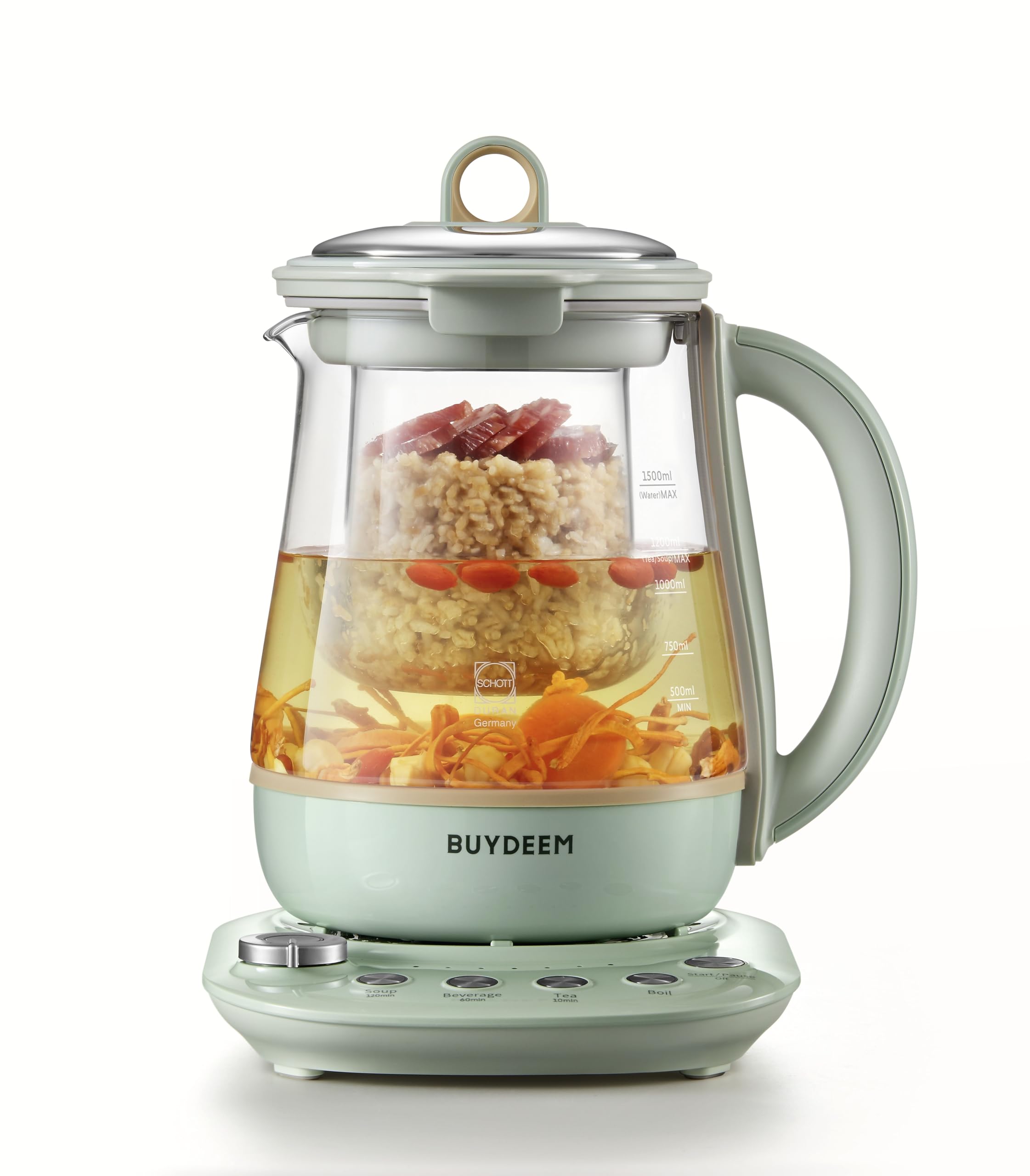 BUYDEEM K1594T Health-Care Beverage Tea Maker and Kettle, 10-in-1 Programmable Brew Cooker Master, 1.5 L, Cozy Greenish