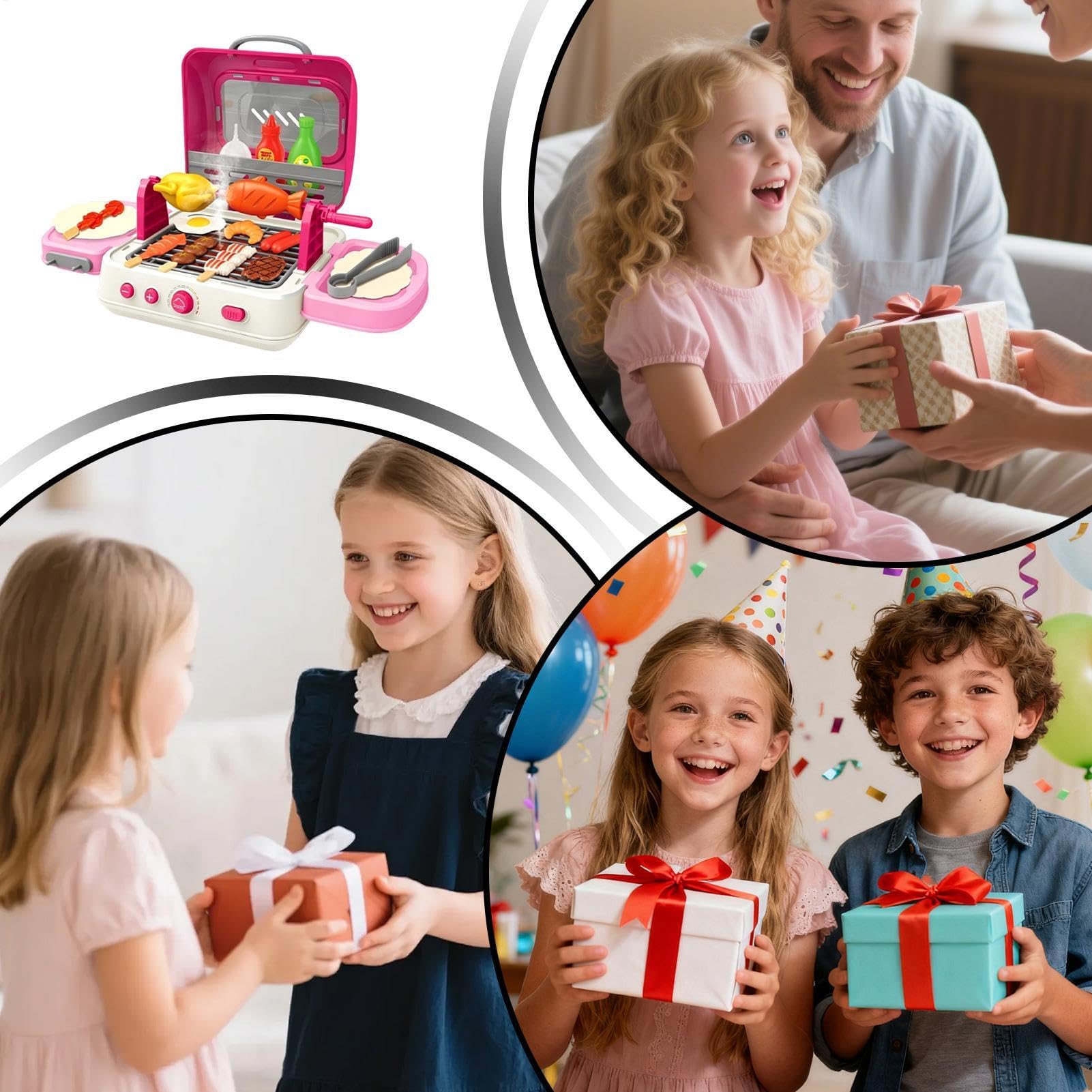 Set di barbecue per bambini, giocattolo pieghevole per barbecue, gioco di ruolo con luce sonora | Giocattolo da cucina interattivo con effetti nebbia per ragazze, feste di gioco indoor e outdoor e campeggio