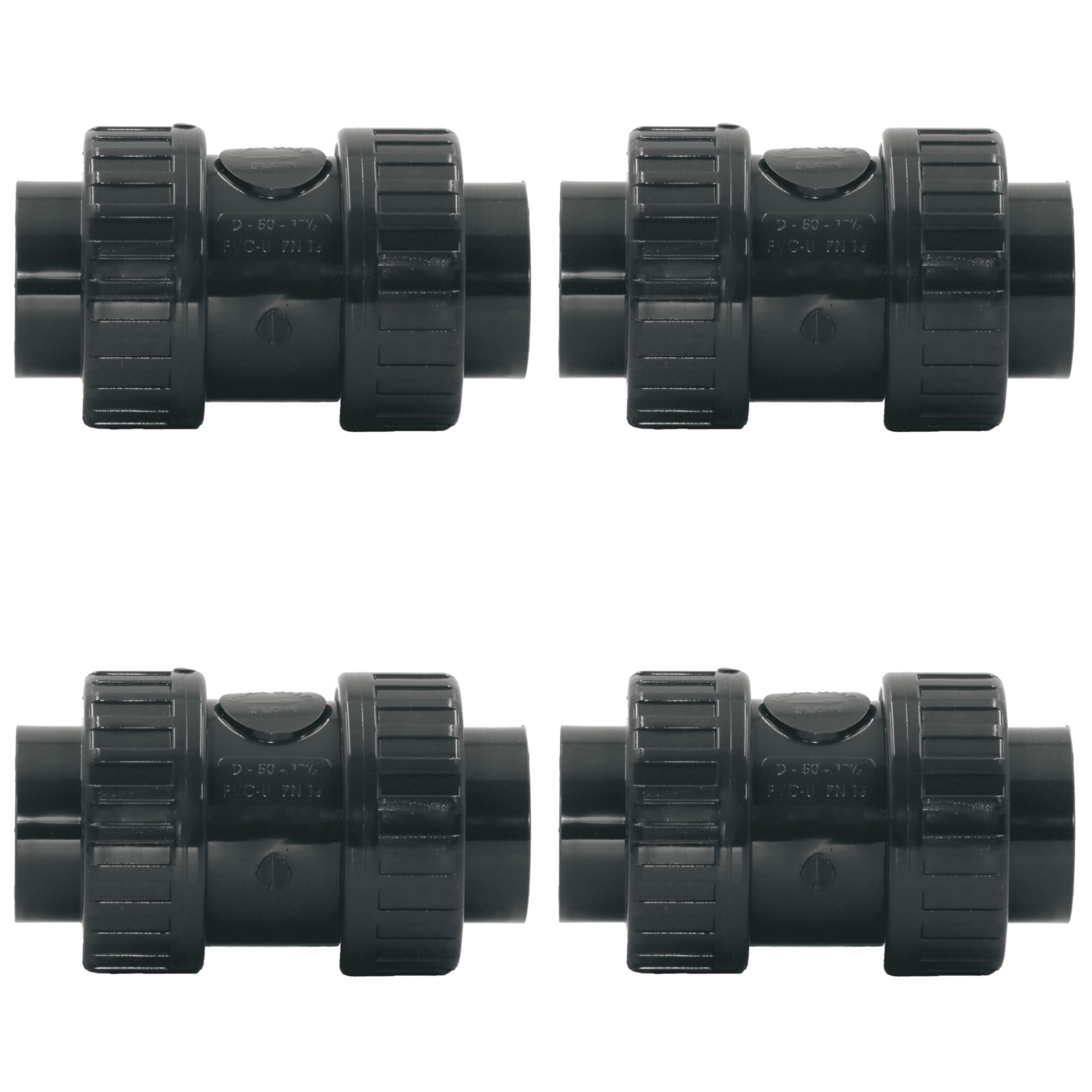 HAF® 4 x zawór zwrotny PCW szary z 2 x 63 mm mufą klejącą | obciążony sprężyną | stożkowy zawór zwrotny z szarego PVC U do wszystkich rurociągów | Jakość: Made in Europe - ilość: 4 sztuki