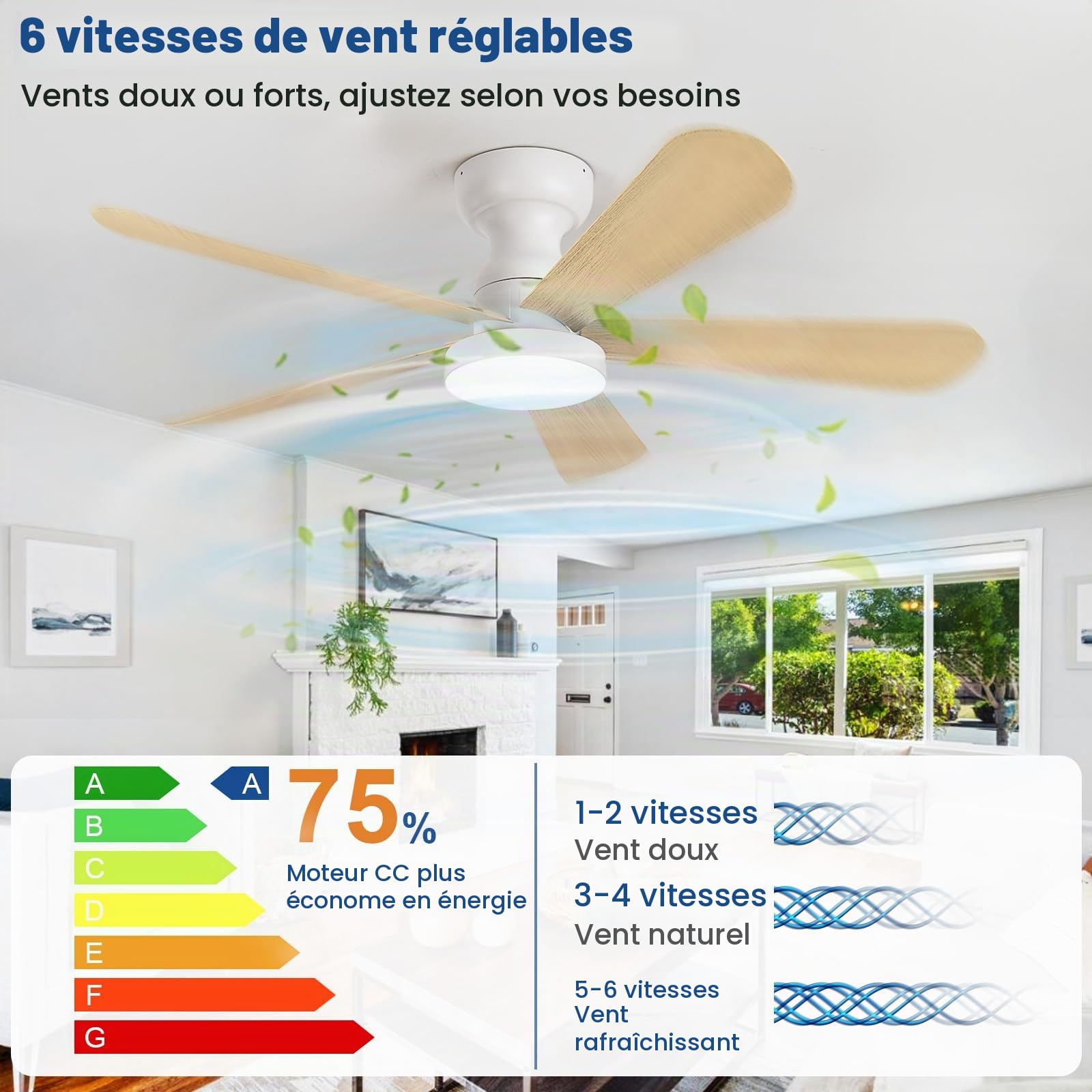 Depuley Petit ventilateur de plafond avec éclairage : ventilateur encastré de 42 pouces avec éclairage et télécommande - Ventilateurs de plafond discrets en bois réversibles pour chambre à coucher