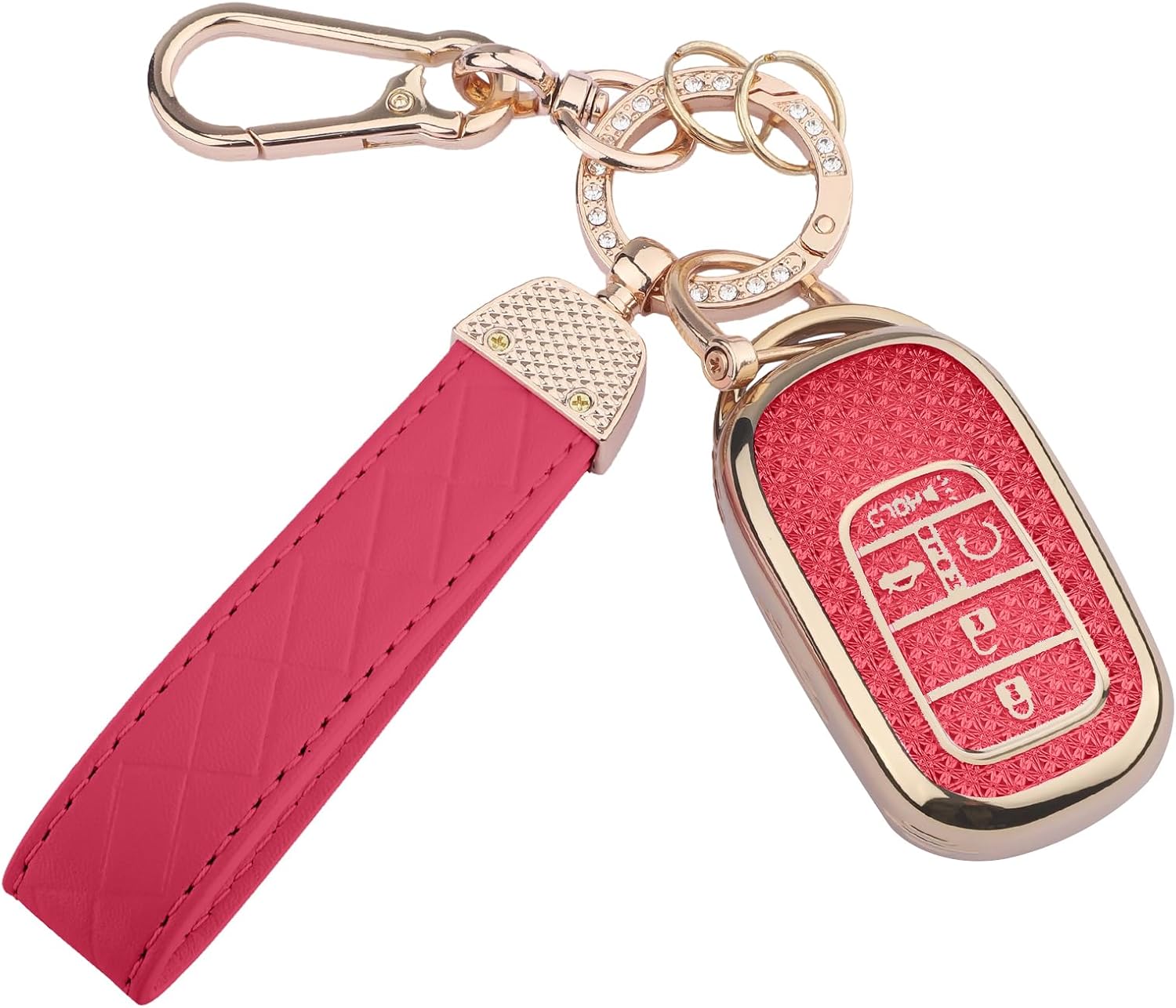 for Honda Key Fob Cover, Soft TPU Keys Protector Bling Key Fob Keychain for 2016-2022 Accord Civic CRV Pilot Odyssey Smart Key Case, Gold Pink