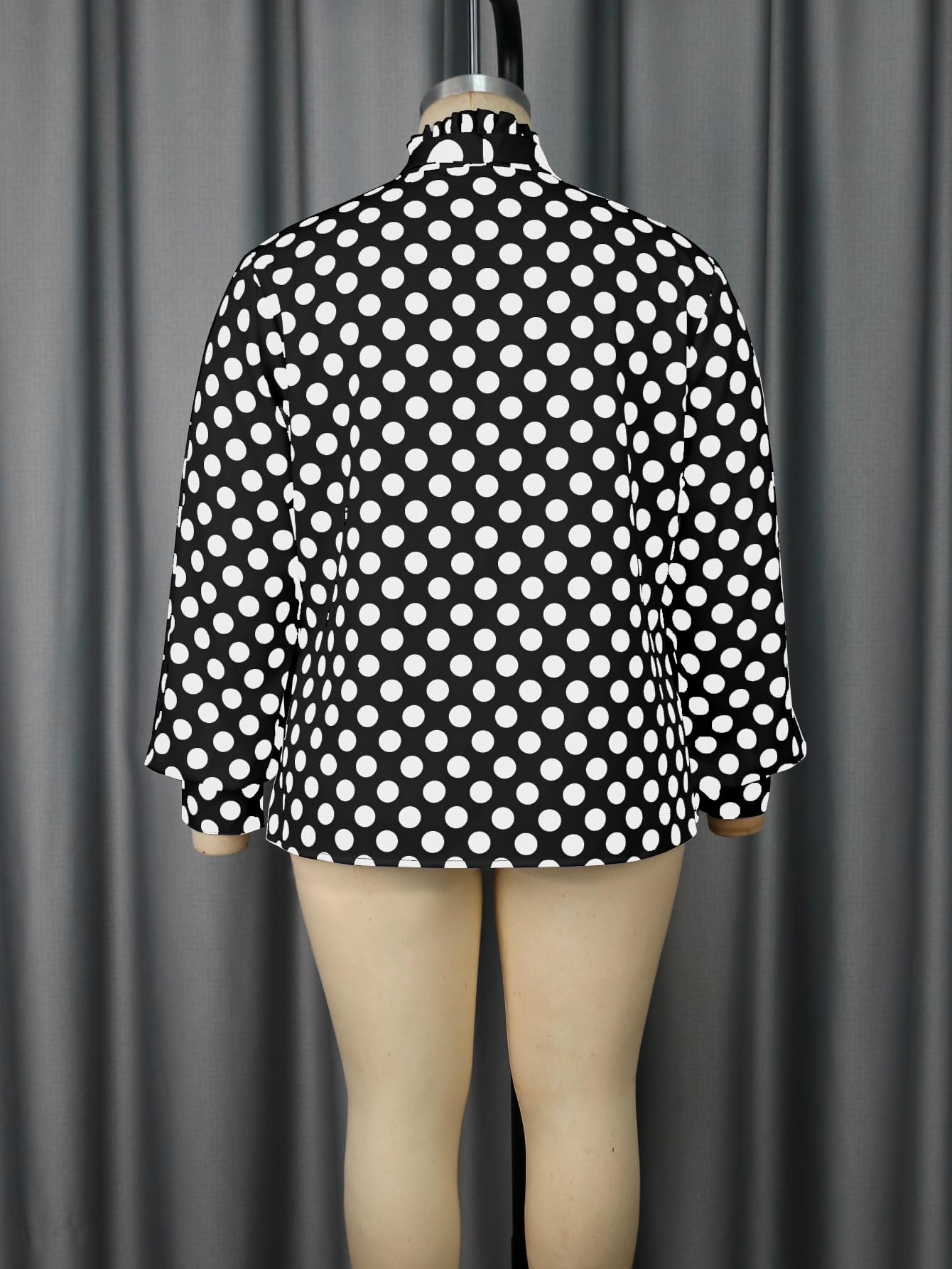 AOMEI Camicette casual da donna a pois con bottoni e fiocco sul davanti, collo a lupetto, maniche lunghe, camicie da lavoro e ufficio