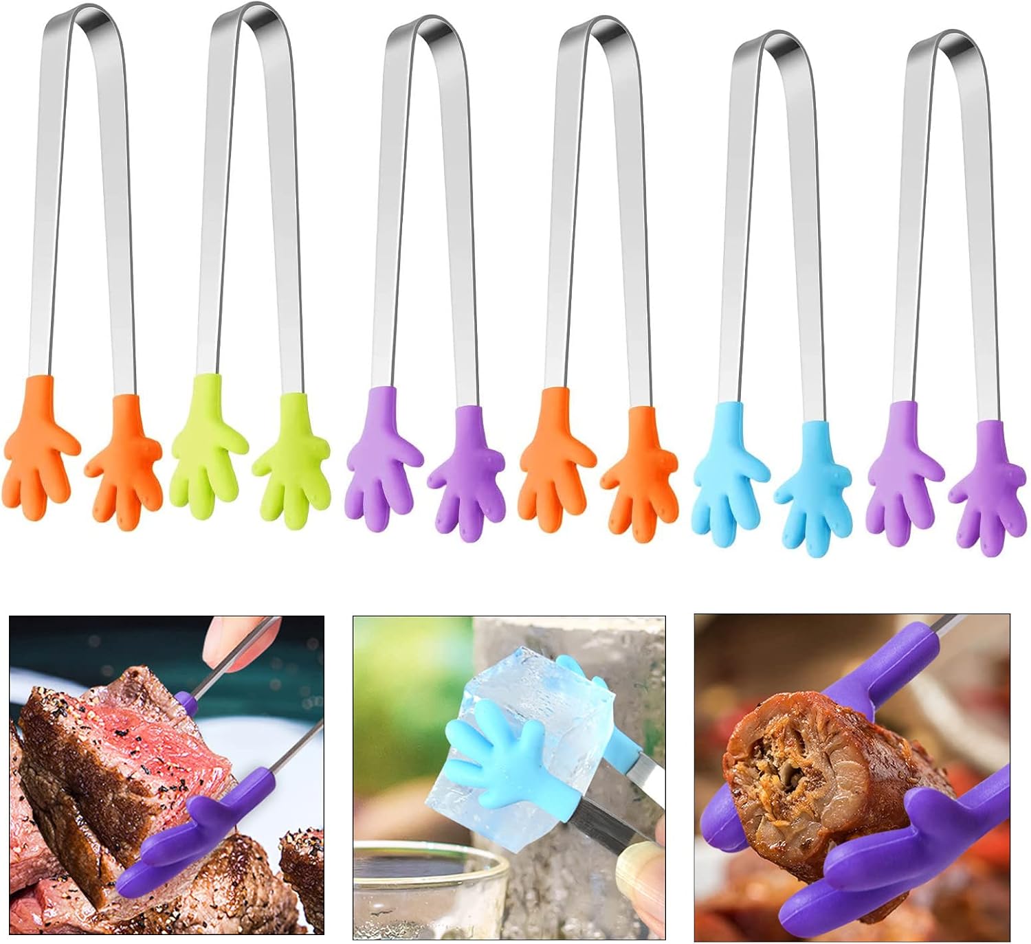 6Pcs Multifunctional Mini Food Clip Stainless Steel Mini Tongs Kitchen
