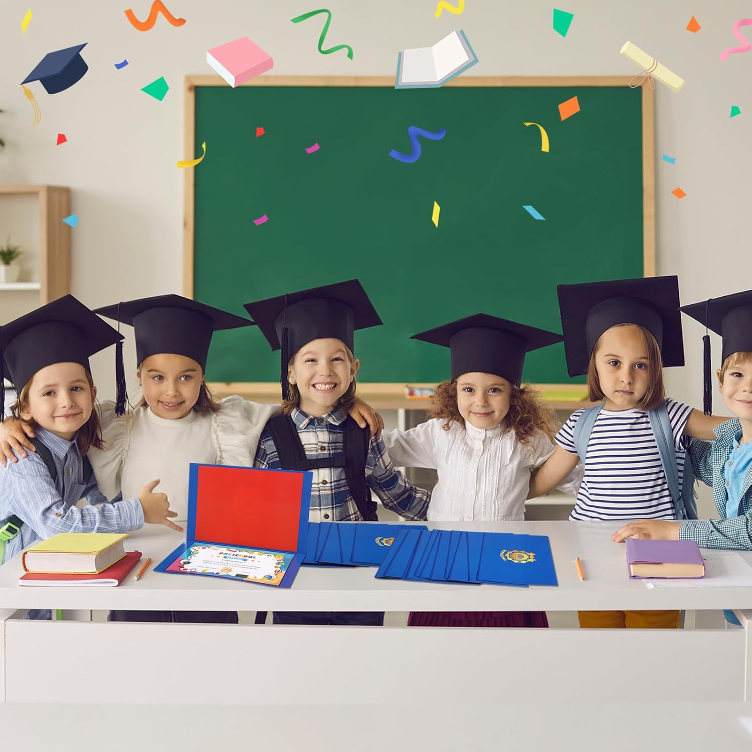 48 Pcs Preschool Graduation Award Certificates Colorful Preschool Diploma Achievement Certificates for Students Activities School Classroom Supplies Certificate Paper for Kids (Blue)