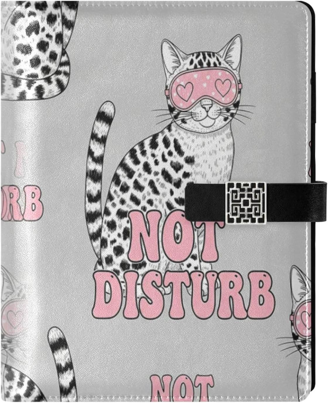 Cute Cat Sleep Mask PU Leather Notebook A5 Binder 6 Ring Refillable Journal with Magnetic Buckle Closure Loose Leaf Travel Office Planner Budget BinderNot Disturb Notepad Portfolio