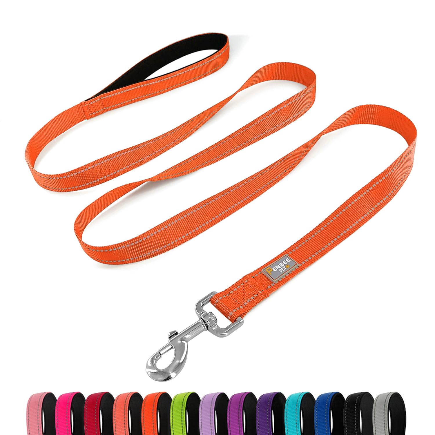 PenSeepet Reflective Dog Leash 6 FT Padded Handle Nylon Dogs Leashes for Medium Dogs Orange