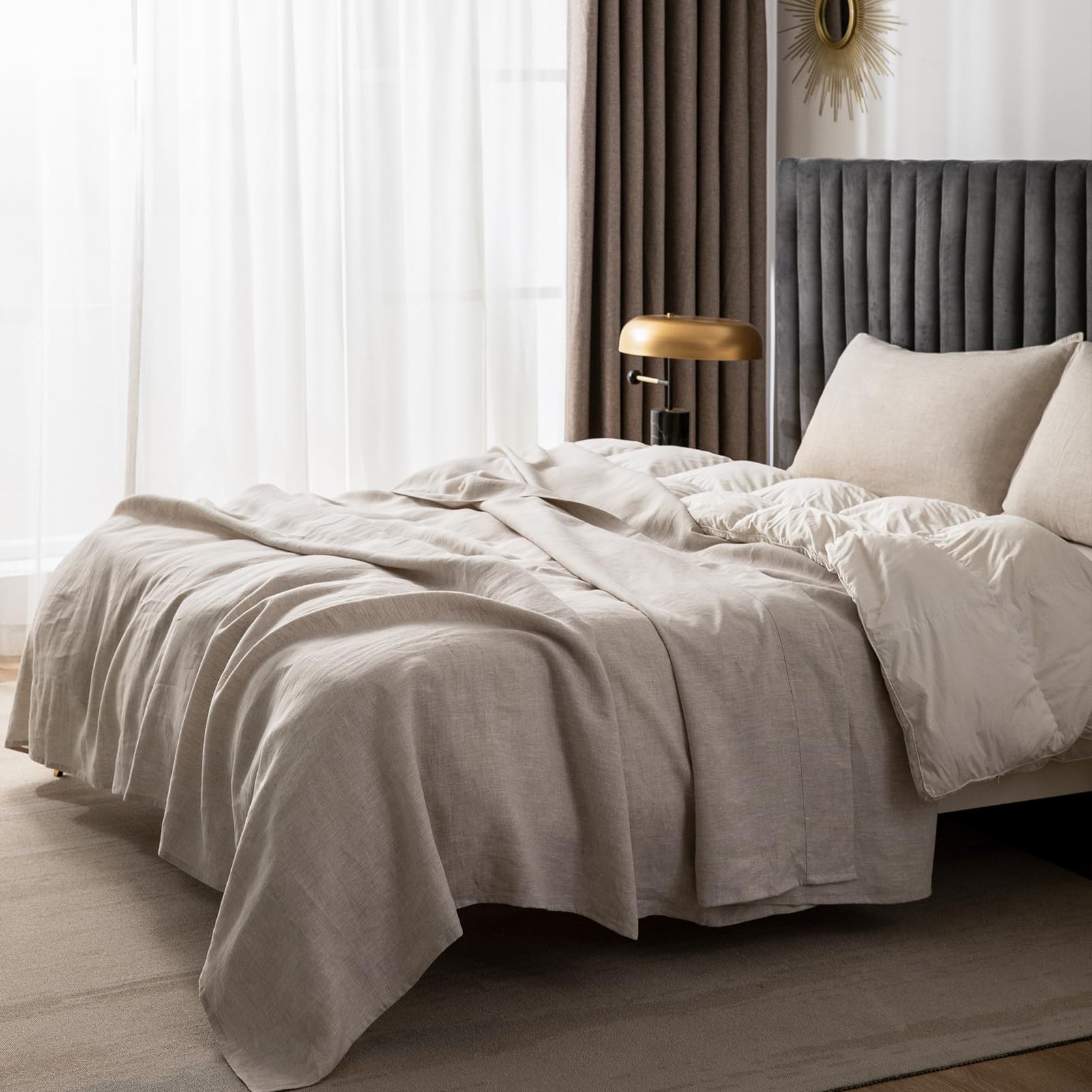 CHUFFED Leinen Bettlaken 100% Leinen Stonewashed Laken Atmungsaktive Bettwäsche für Bauernhäuser,Soft Washed Finish Bettlaken nur 1 Bett Laken (275cm x 275 cm, Natur Leinen)