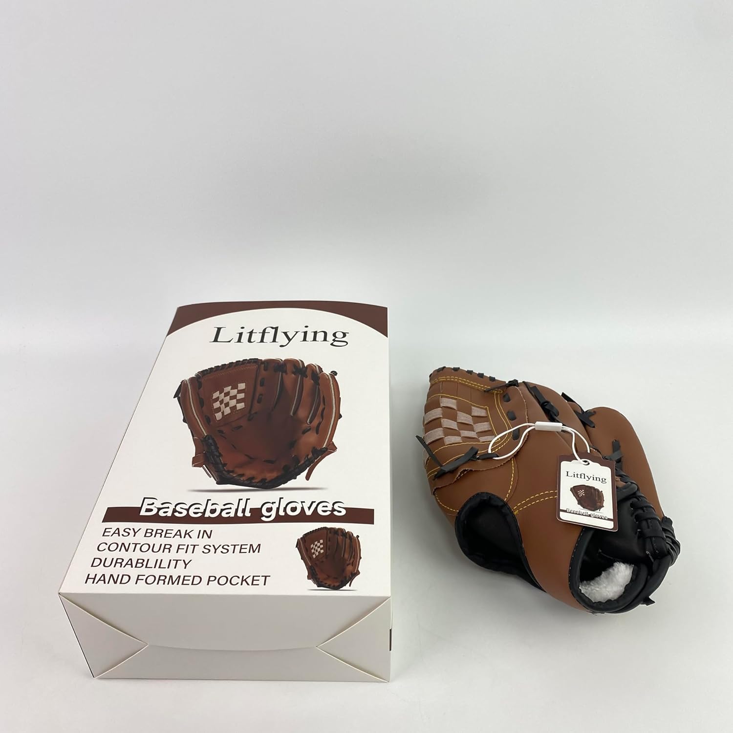 Litflying Baseball Glove for Youth/Adults, Easy Break-in Leather Glove with Contour Fit & Hand-Formed Pocket, Durable Sports Glove for Baseball Softball