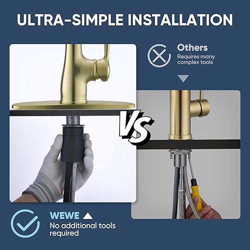 Vista 24 de Grifo de cocina con aerosol -WEWE de un solo agujero para fregadero de cocina con placa de cubierta, Plateado, A100806BN 08 Níquel cepillado