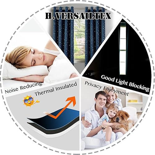 Miniatura 7 de H.VERSAILTEX Cortinas opacas con estrellas para habitación de niños y niñas, con bloqueo de luz completa, bonitas cortinas gruesas y suaves con