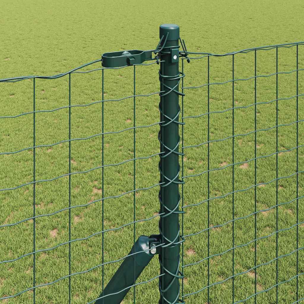 Juego de postes de valla incrustados de 13 piezas, color verde, de acero con recubrimiento en polvo con 210 cm de altura, para jardín y terraza, incluye tapas, tensor, alambre