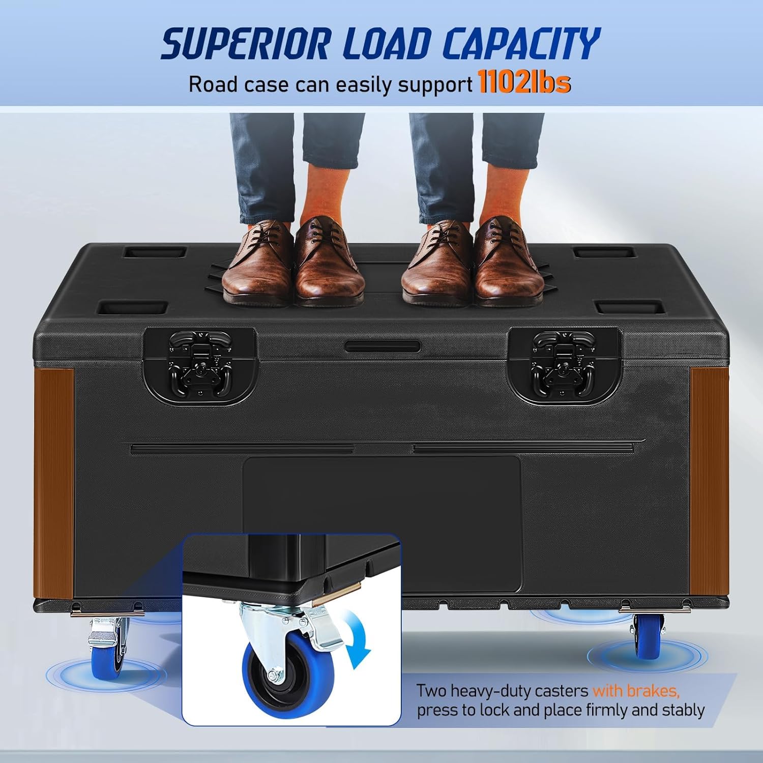 Cable Trunk Road Case Professional Stackable ATA Rolling Storage Road Cases with Wheels Lockable Casters Waterproof Touring Utility Tours for Pro Audio & DJ Equipment (44 x 22 x 24 Inches)