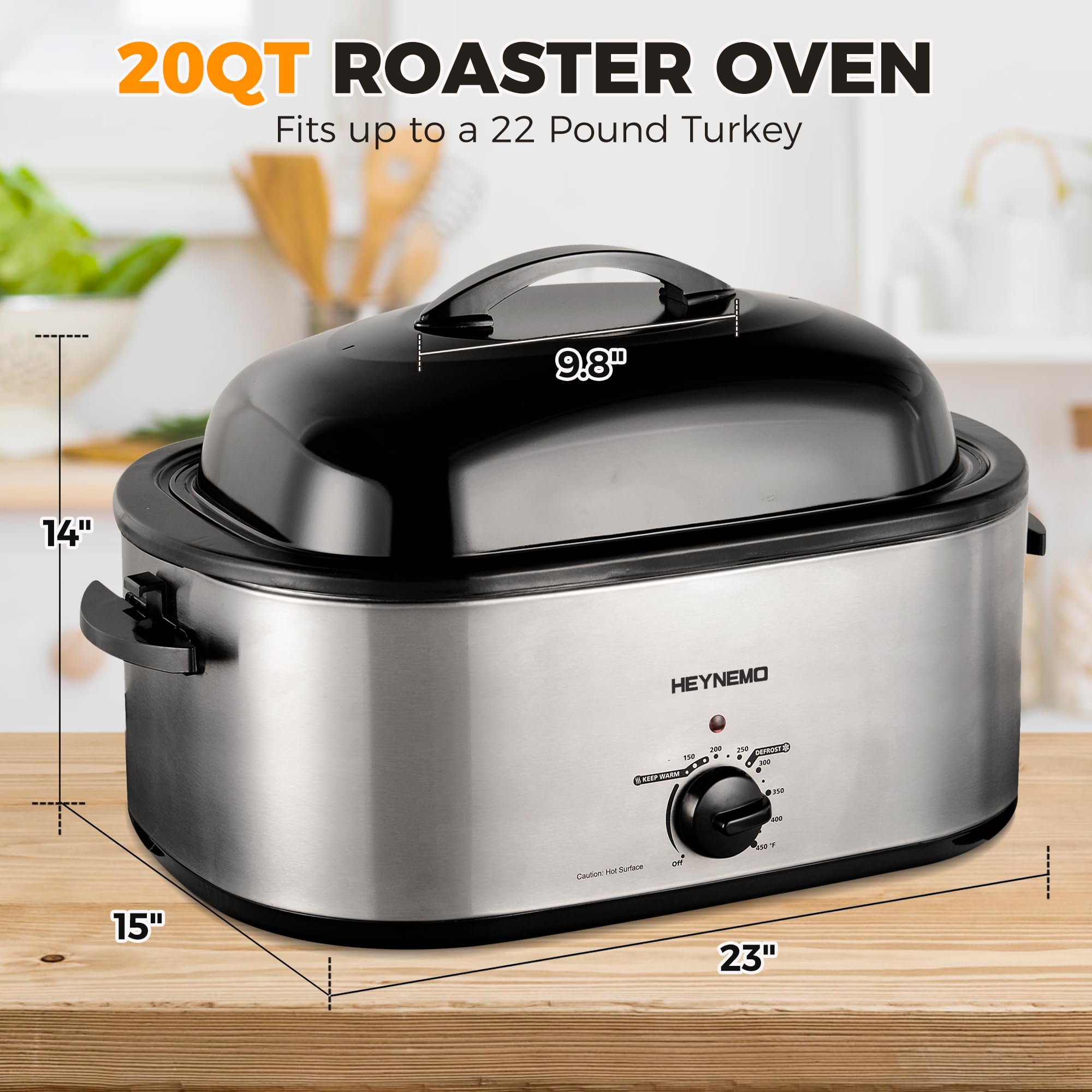 20 Quart Roaster Oven with SelfBasting Lid, Large Turkey Roaster Oven with Defrost & Warm