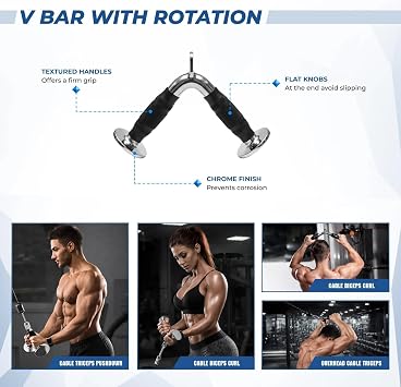 Heavy-Duty Cable Machine Attachments, LAT Pulldown Kit with V-Bar, Tricep Rope, Double D Handle, Barbell Collar, 360 Swivel Hooks, Alloy Steel Home Gym Full Body Workout