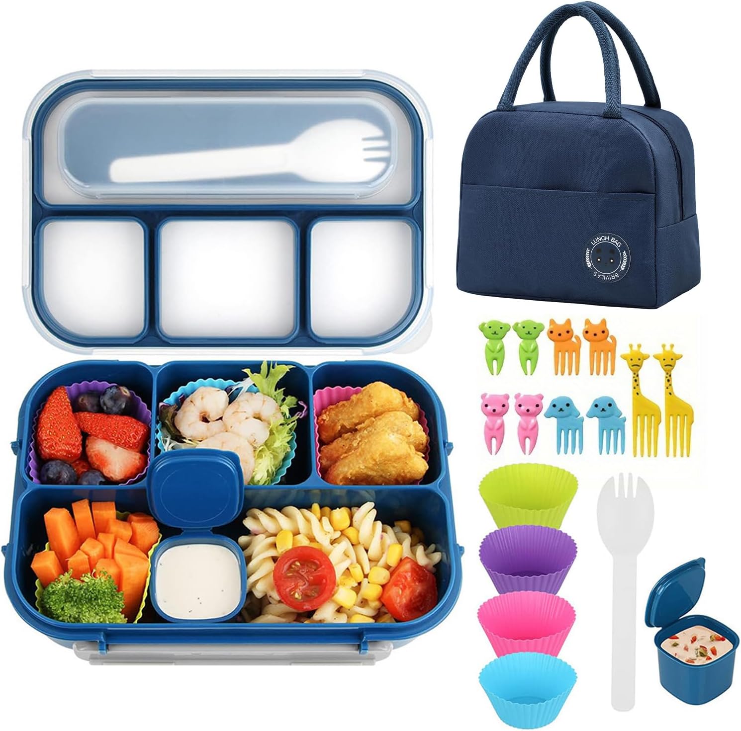 SDFNBRA Bento Lunch Box con stoviglie, 4 scomparti Bento Box da