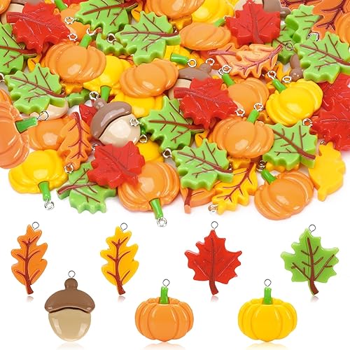 Augshy 64 Pcs Fall Resin Charm, Autumn Maple Leaf Pumpkin