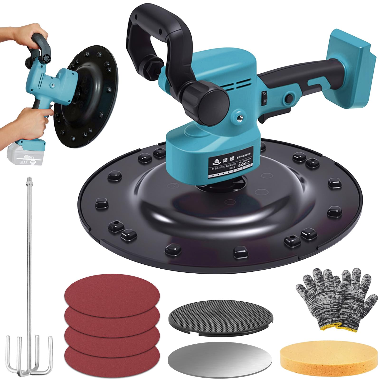 Electric Wall Smoothing Machine - Cordless Wall Mortar Finishing Machine with 6 Speed Setting with Switch, Electric Finishing Trowel for Smoothing, Polishing & Renovation