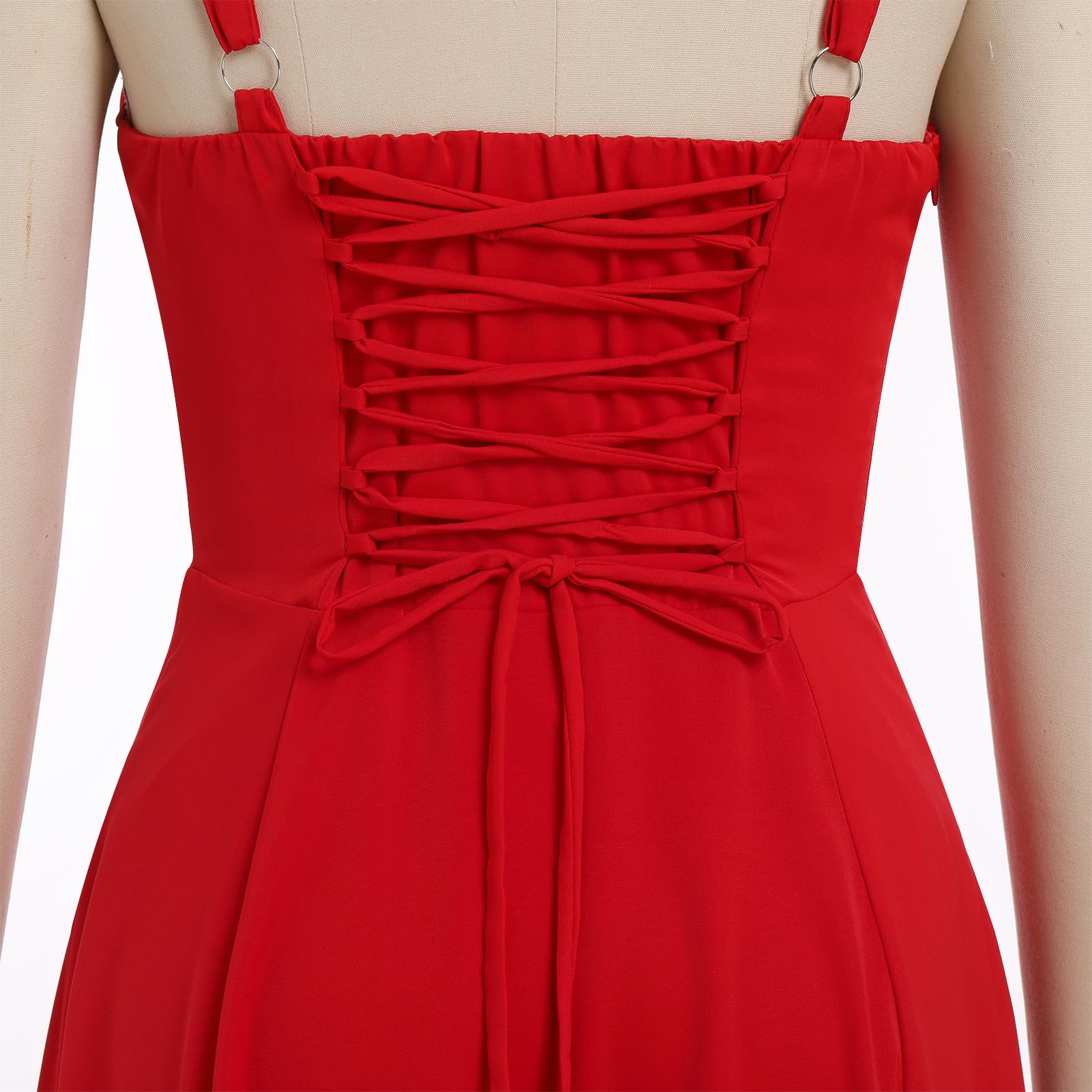 Robe mi-longue à motif floral pour femme - Robe bohème sans manches à bretelles spaghetti - Col carré - Fente fluide - Lacets - Robe d'été décontractée pour vacances, mariage, fête de plage