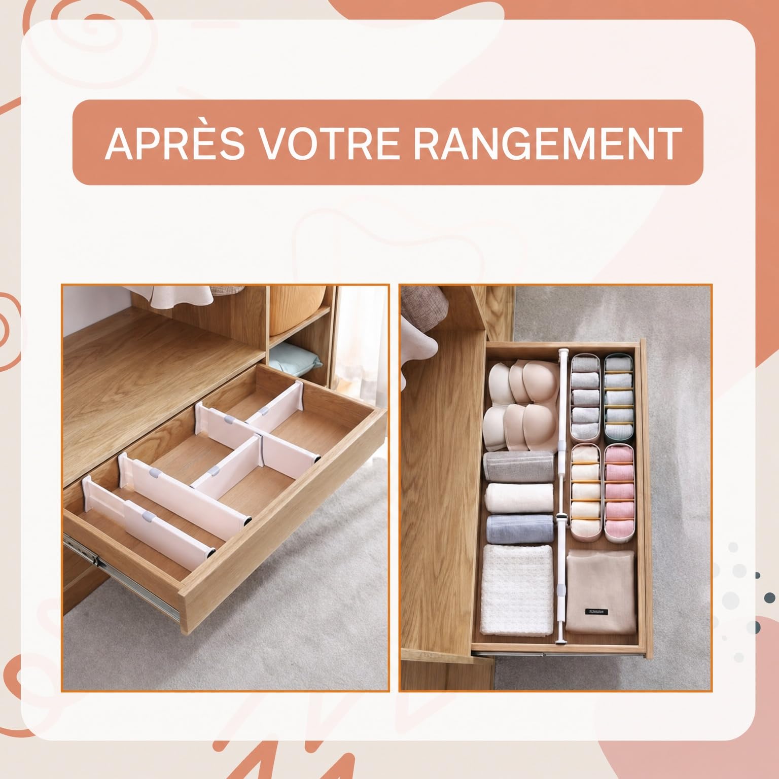 Lot de 12 séparateurs de tiroir - Réglable de 28-43 cm - En plastique - 10 cm de haut - Organiseur de tiroir pour cuisine - Chambre - Salle de bain - Bureau - Blanc