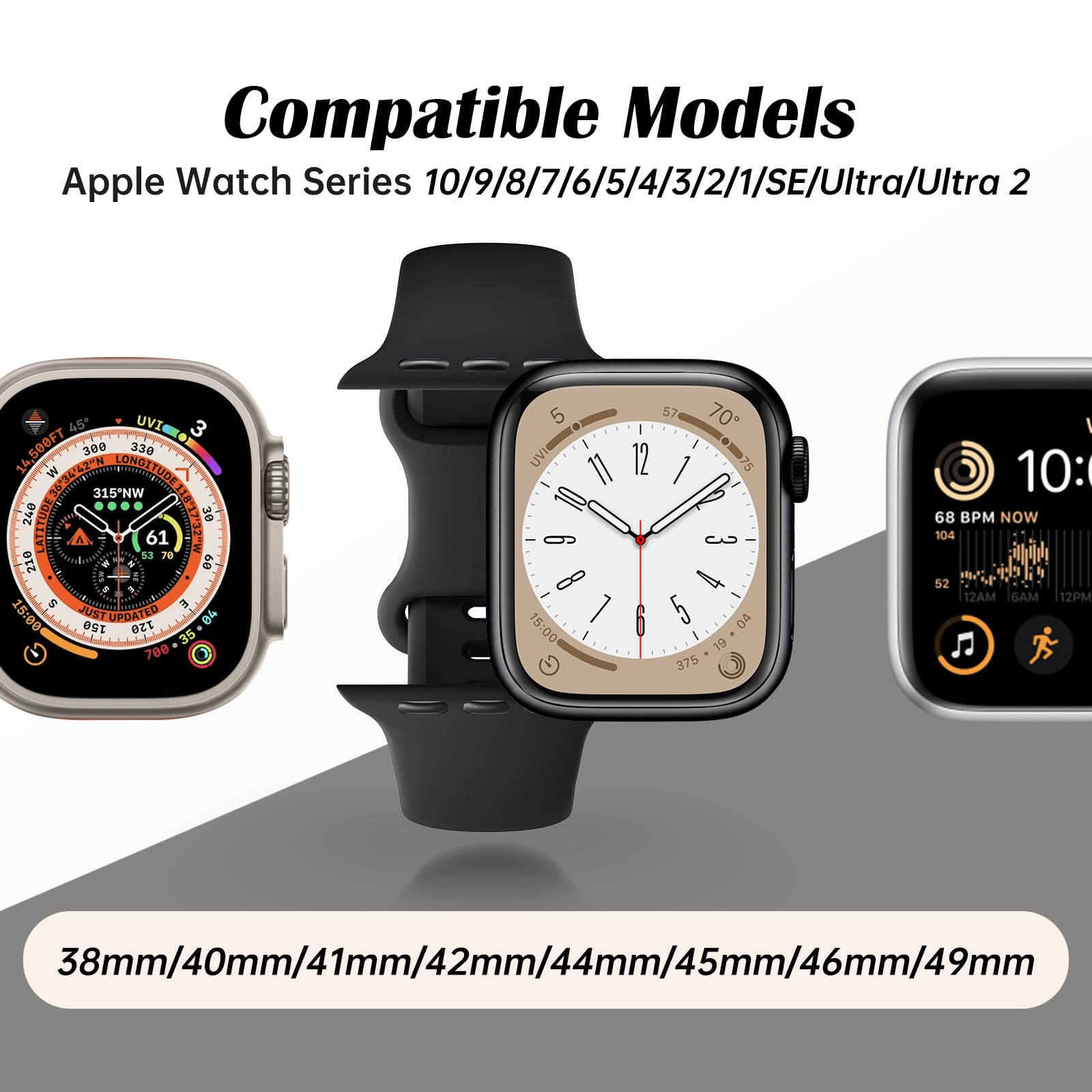 Yoohoo 5 Pack Silicone Strap Compatible with Apple Watch Straps 38mm 40mm 41mm 42mm 44mm 45mm 46mm 49mm Women Men,Soft Sport Replacement Band for iWatch Strap Series 11 10 9 8 7 6 5 4 3 2 1 SE Ultra - Image 3