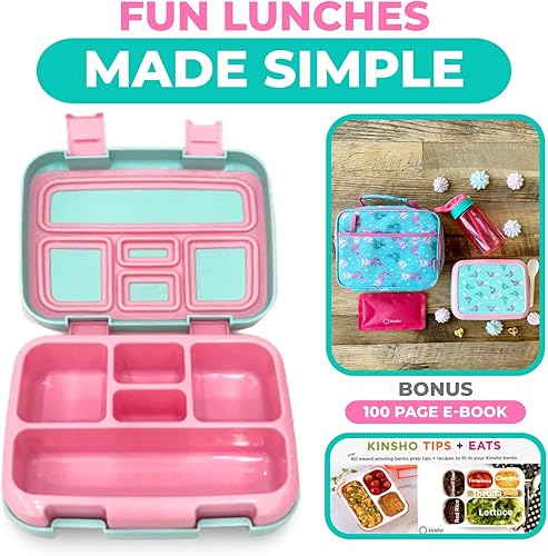 Miniatura 21 de Kinsho - Lonchera bento infantil, 5 secciones para control de porciones, bandeja de plástico desmontable sin bisfenol A, para niños preescolares