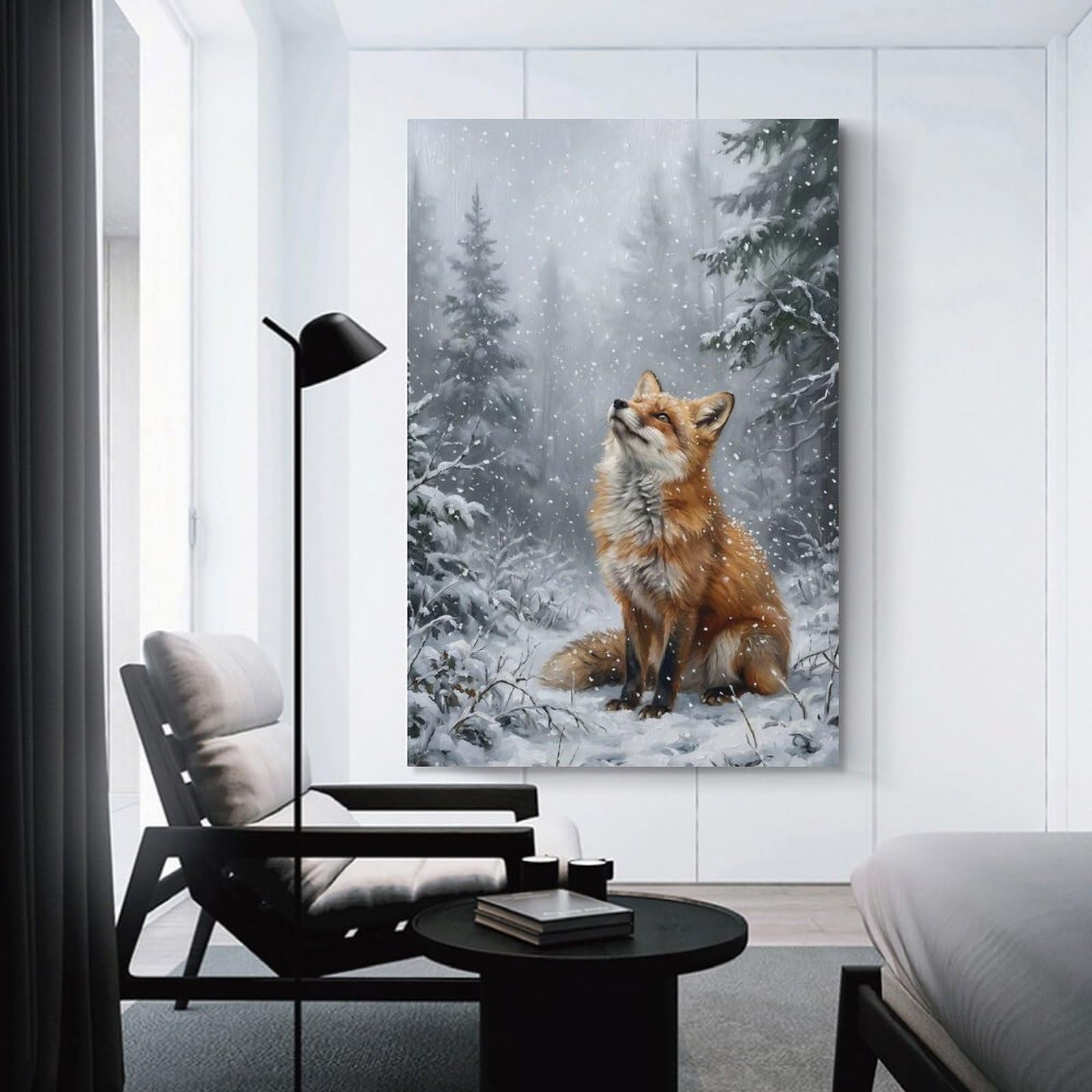 Junmoney Fox in A Snowy Forest Room Decor Wall Art, 24x36inch(60x90cm), for Living Room, Lounge Or Sitting Room, A Home Accent with Warm Character