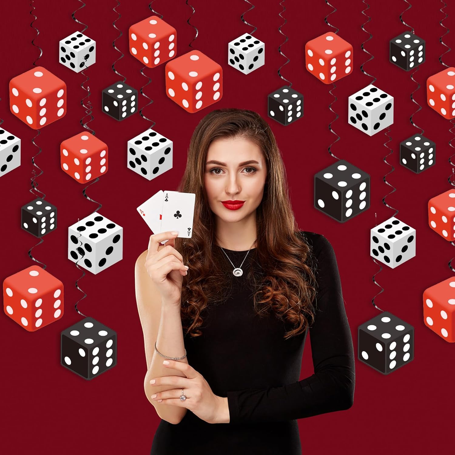 Soulchen 48 Pcs Casino Dice Party Hanging Swirl Decoration Casino Theme Party Decor for Game Night Las Vegas Birthday Graduation Prom Supply