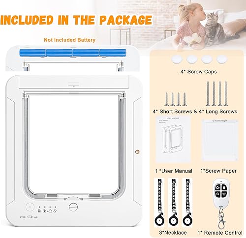 Miniatura 7 de Puerta inteligente para gatos para interior y exterior, puerta de gato con microchip para mascotas con 3 llaves de sensor de collar y 1 control