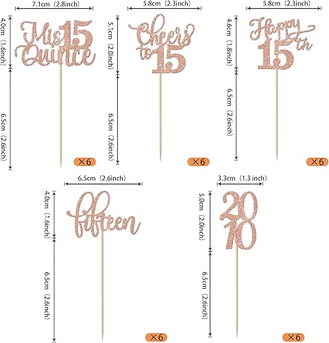 Miniatura 2 de Rsstarxi Paquete de 30 adornos para cupcakes de 15 cumpleaños con purpurina Mis Membrillo 15 desde 2010 Feliz 15º Cupcake Toppers Quince Cheers to