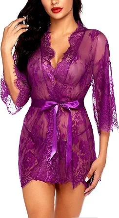 Avidlove Women's Lace Kimono Robe Babydoll Lingerie Mesh Nightgown S-5XL