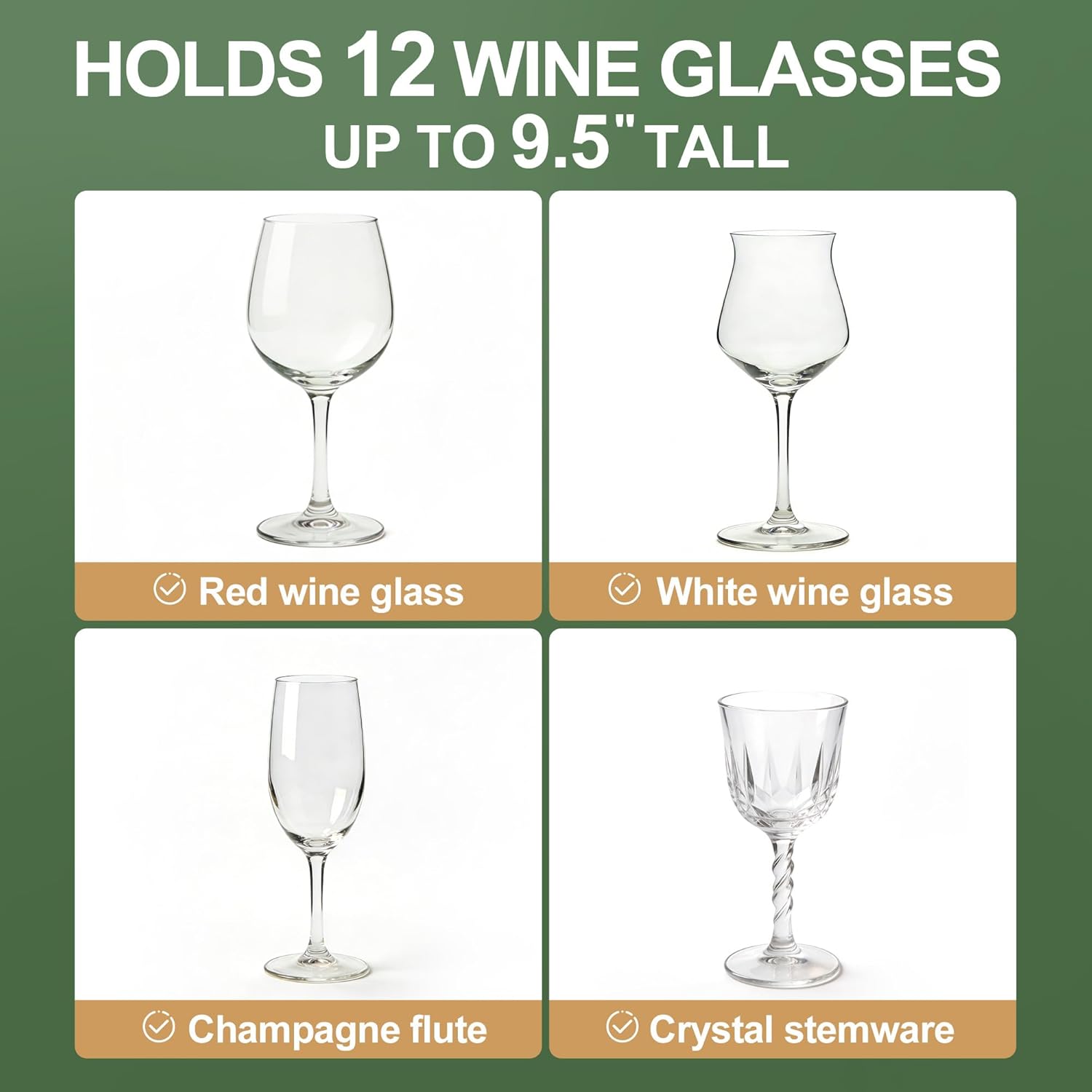 LotFancy Stemware Storage Containers, 2-Pack, Deluxe Quilted Storage Case with Dividers for 24 - Wine Glasses, Champagne Flutes, Glassware, Drinkware Storage Box Chest, 15.5”x12.5”x 10”, Gray