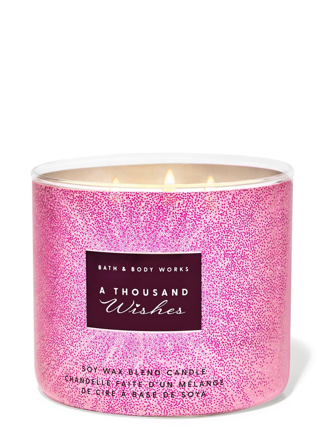 Bath and Body Works A Thousand Wishes 3-Wick Soy Blend Candle, 411g, Pink Glitter Jar, Woodsy Fragrance-image-6