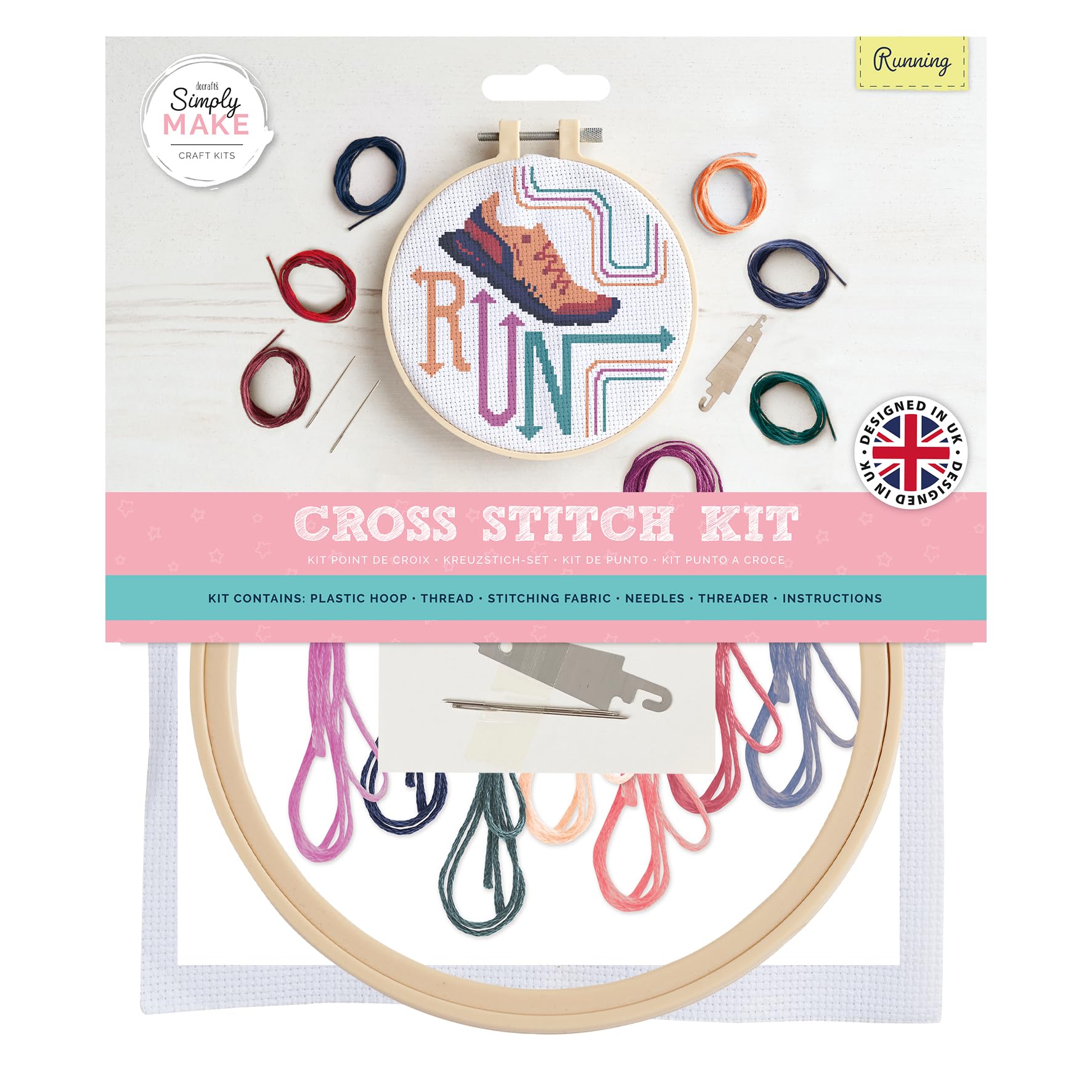Simply Make Running Cross Stitch Kit Design, Kids & Adults, Hoop, Embroidery Thread, Adult Crafts, Beginners Craft Kit