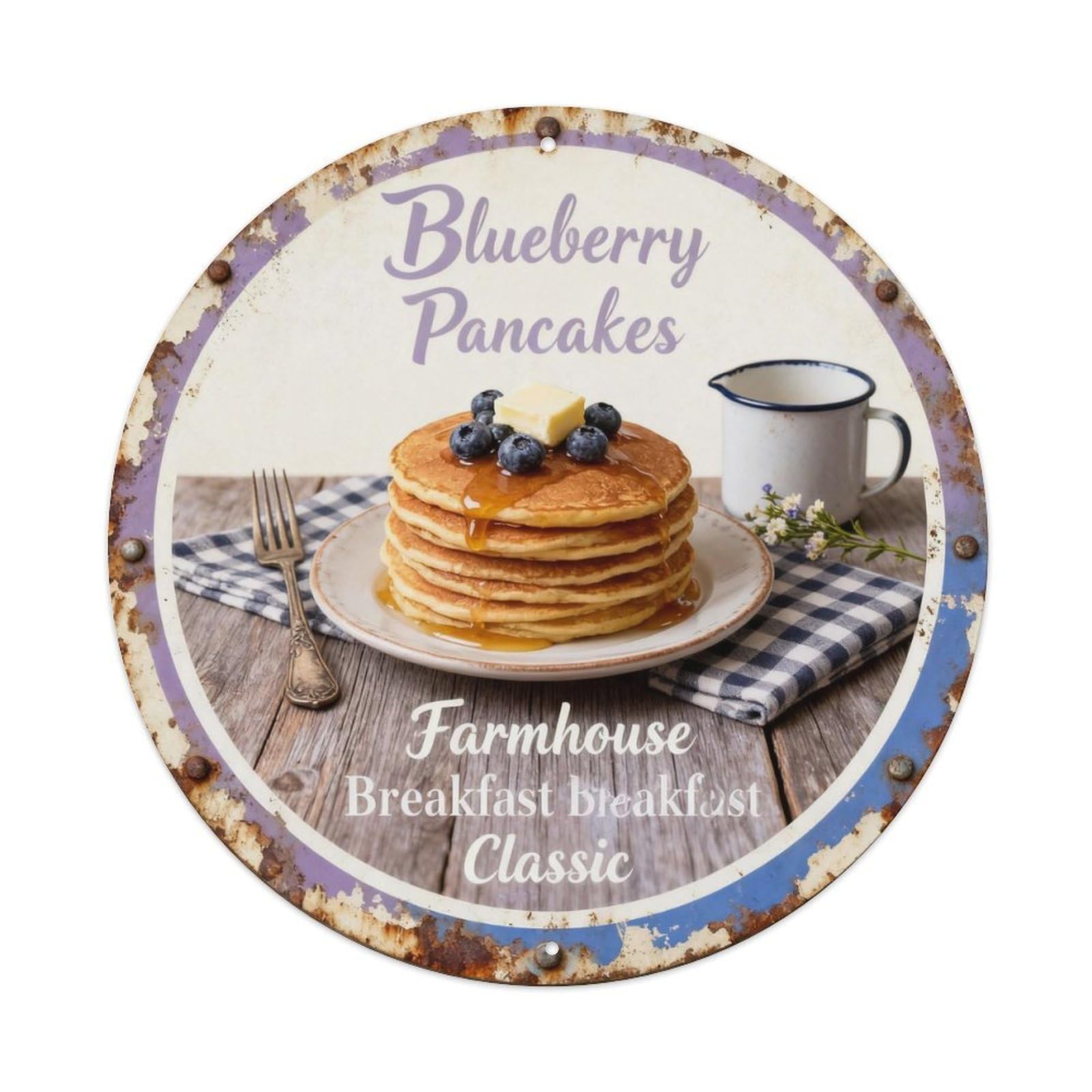Blueberry Pancakes Metal Tin Sign Plaque