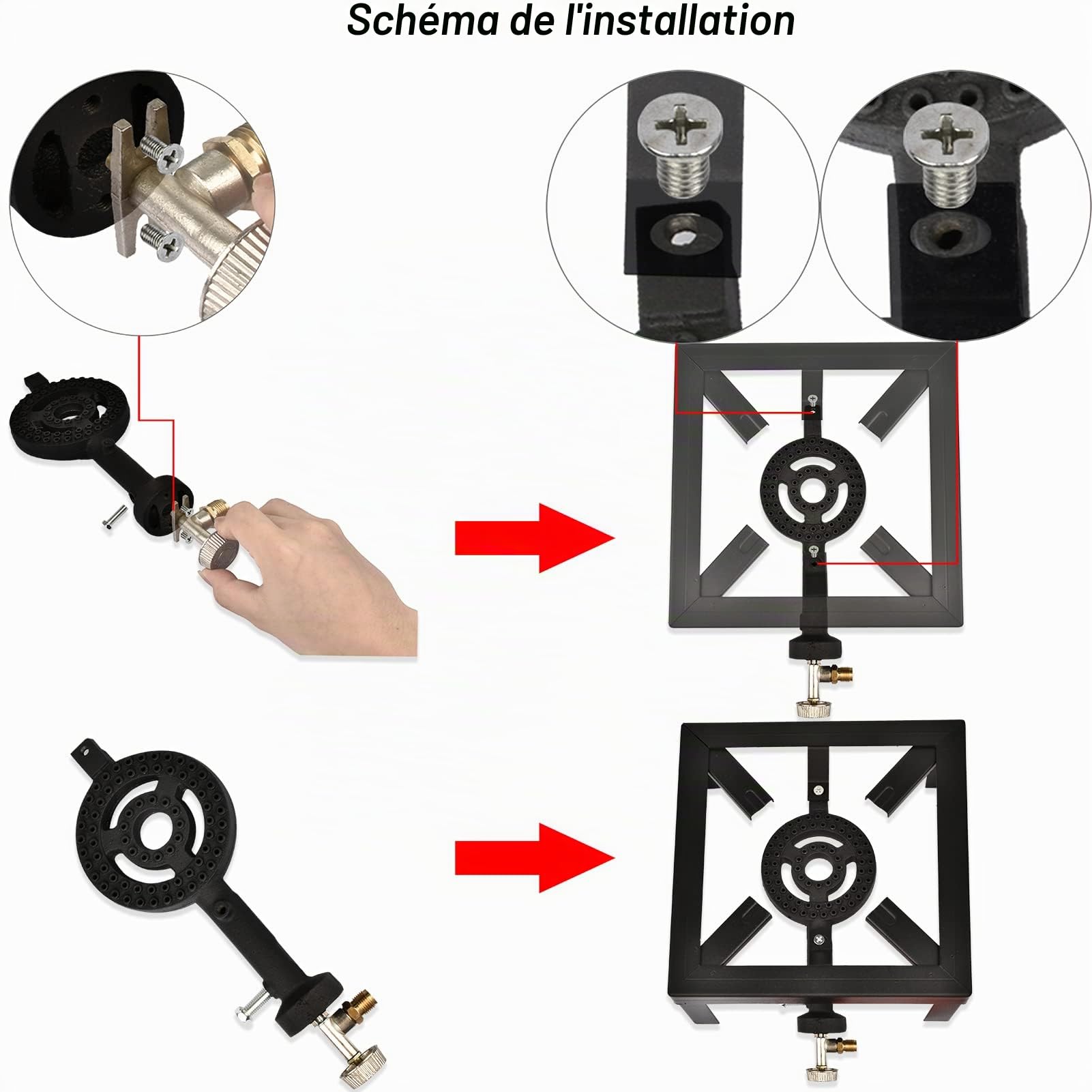 Réchaud à gaz portable Brûleur à gaz 4 pieds 6 kW avec tuyau de 1,5 m certifié CAS et réducteur de pression de 50 bar pour l'extérieur, le camping