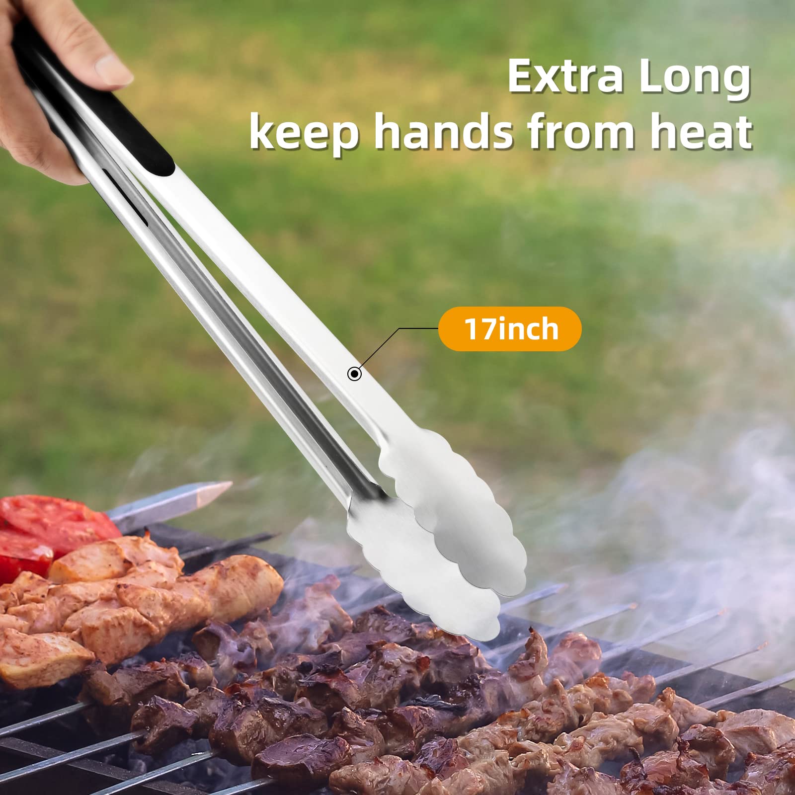 Pinza Barbecue Acciaio Inox 43cm - Con Manico Legno Per Grigliate All'Aperto - Foto 9