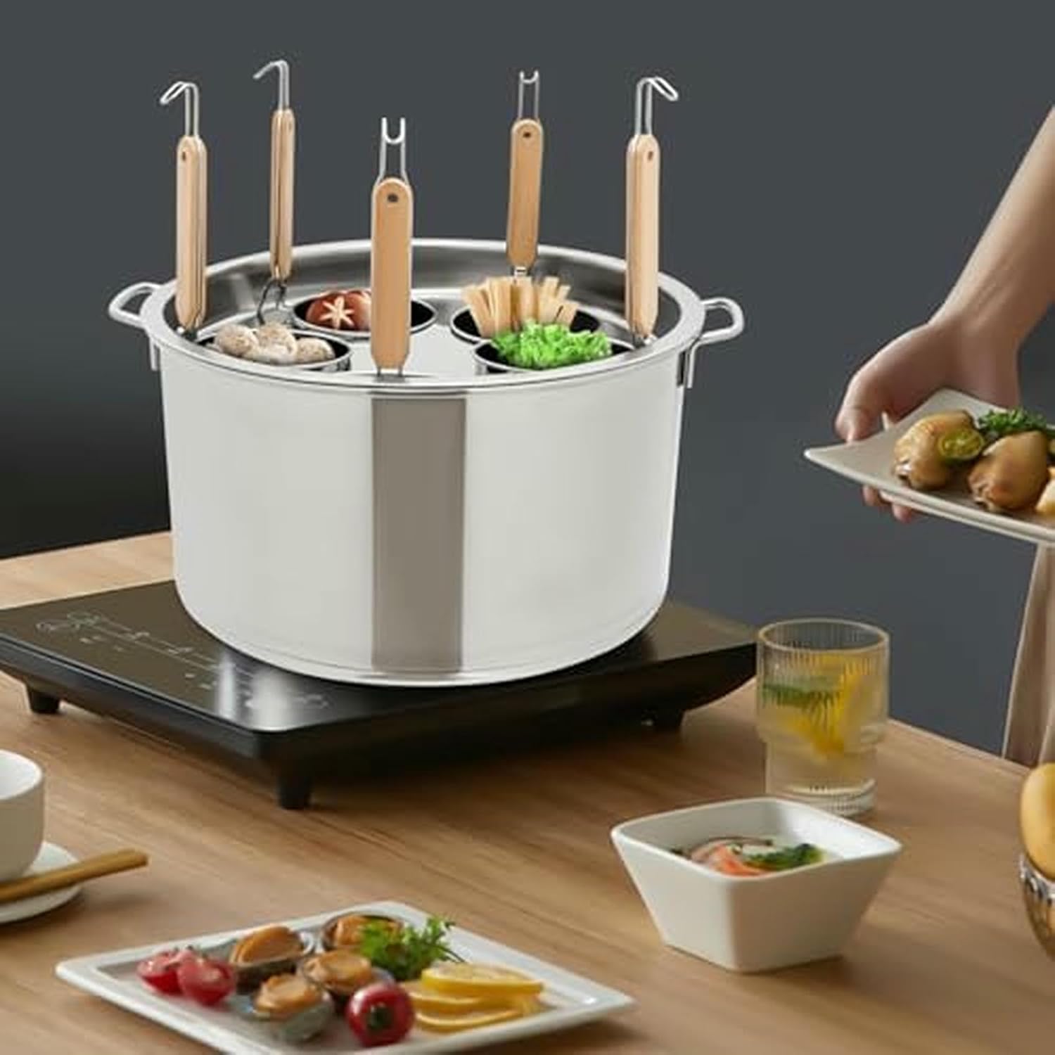 Multifunctional Pot For Soup With Strainer, Tool For Cooking The Pasta With Baskets For Strainer, Set Of Inserts For A Cocpasta With 3/4/5 Holes, Round Colander Basket, Utensils ~/