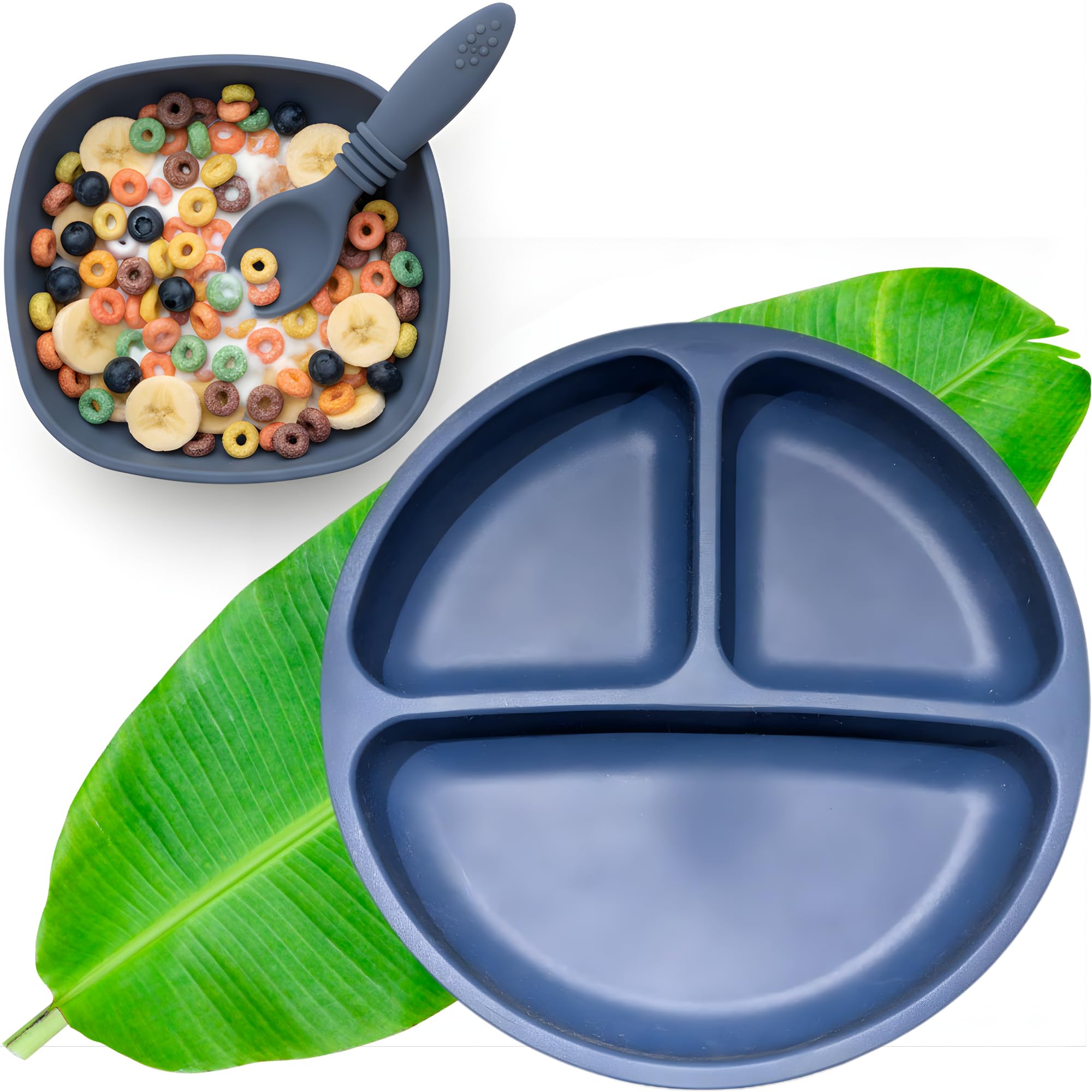 BABYKINS Silicone Suction Bowl & Divided Plate, Color Changing Spoon for Babies & Toddlers | Strong Suction Base | BPA-Free Baby Self-Feeding Set for 6–24 Months Kids Dinnerware-image-42