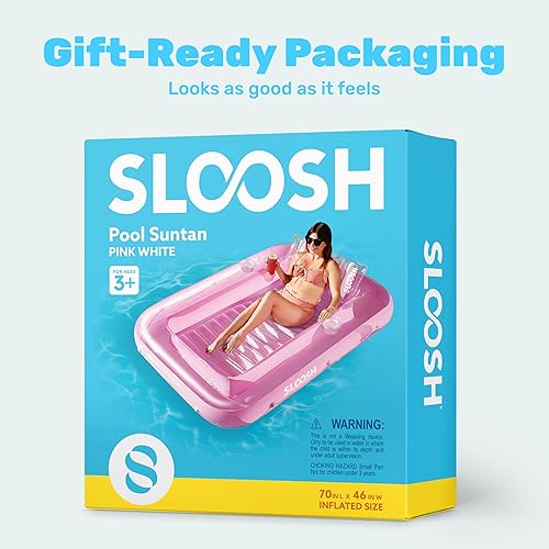 Miniatura 9 de Flotador inflable para piscina de bronceado Sloosh, 70" x 46" flotadores de piscina, tamaño adulto con almohada, 4 en 1 balsa de baño de bronceado,