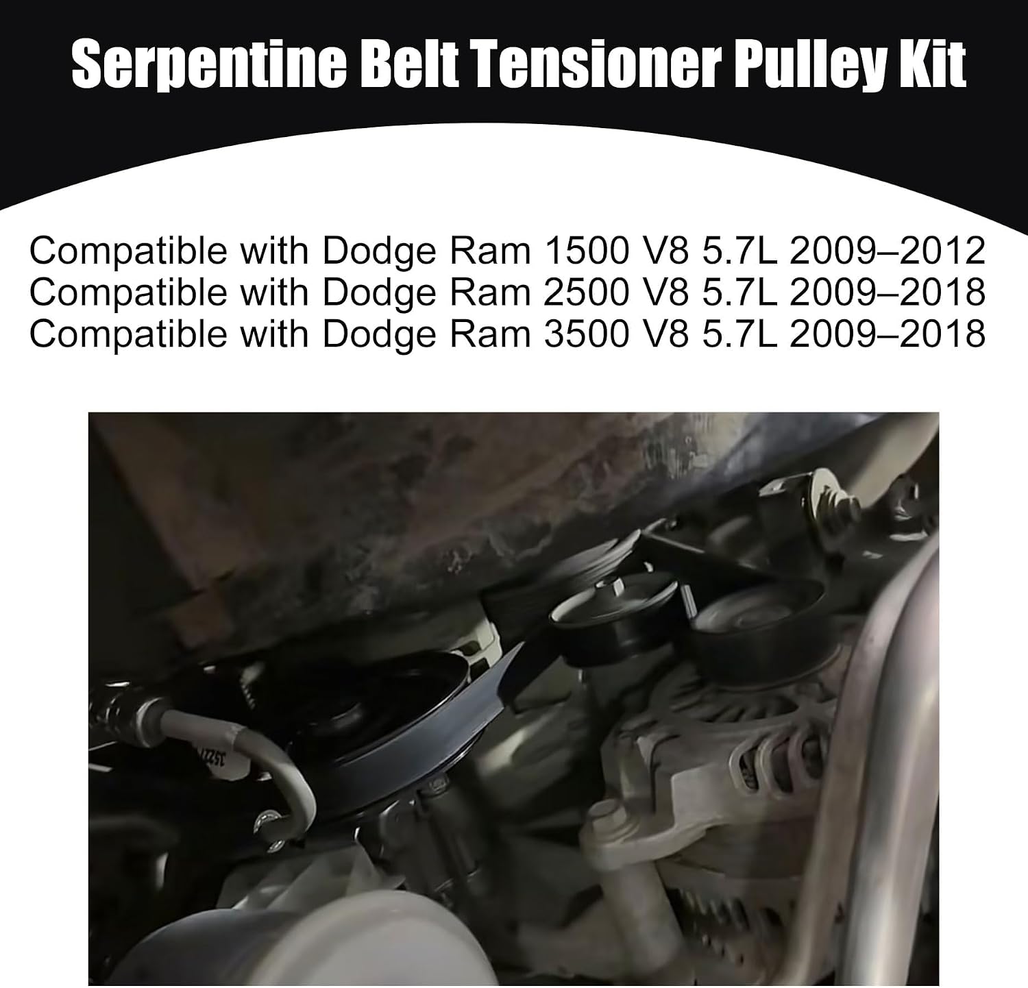 4861660AA Engine Serpentine Belt Drive Component Kit Compatible with Dodge Ram 1500 2500 3500 V8 5.7L 2009-2018, Replace 38018 38323 06A903315D 06A903315E 06A903315F