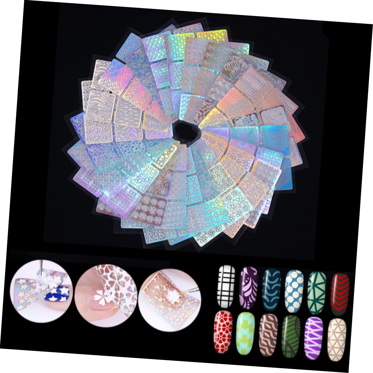Housoutil 108pezzi Kit Decorazioni Per Unghie Adesivi Nail Art Hollow-out Per e Ragazze Facili Applicare Per e