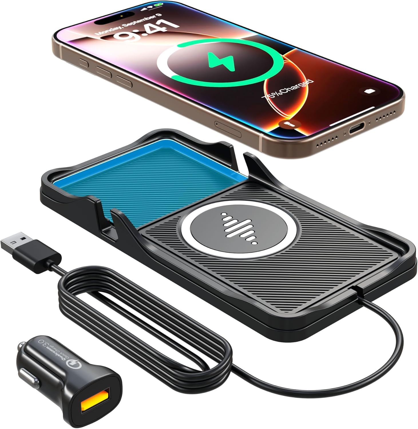 Wireless Car Charger,LANSEMKU Car Wireless Chargers Charging pad Non Slip 15w Fast Charger for Car Wireless Phone Charger for iPhone17/ 16/15/14/13/12 Pro Max,for Android (with Holder-100cm Cable)