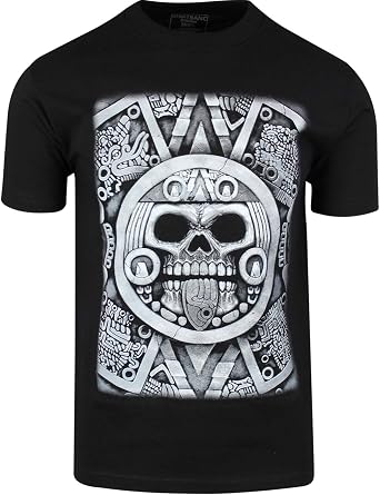Aztec Calendar Skull Shirt Sun Stone of Axayactl Day of the Dead Tee