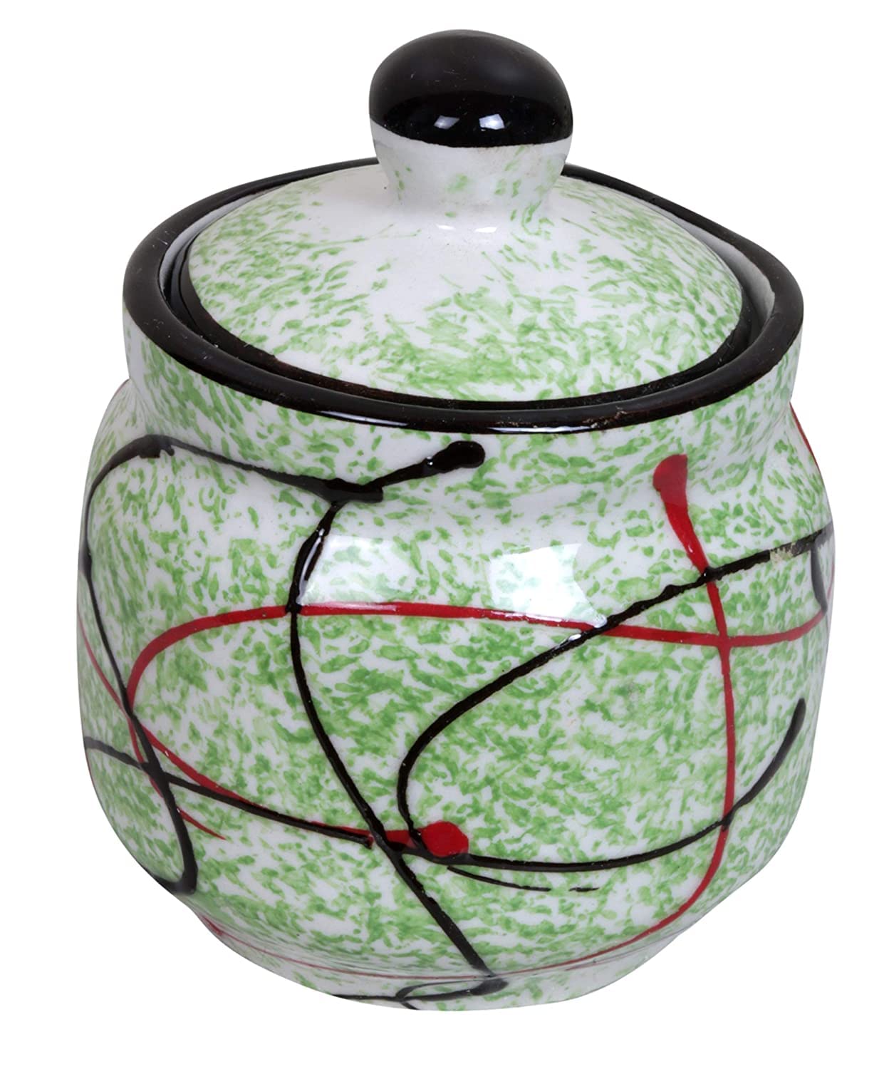 RAJ@ROYAL® Ceramic Storage Container Cainster Barni Jar with Lid & Tray for pickle Chutney Tea Sugar Salt Spices - 200 Grams storage each Set of 4, Green - Image 2 thumbnail