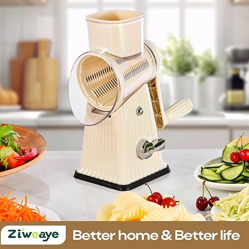 Miniatura 9 de Rallador rotativo de queso, triturador de verduras 5 en 1 rallador de queso con mango de succión reforzada, fácil de limpiar, picador de cocina para