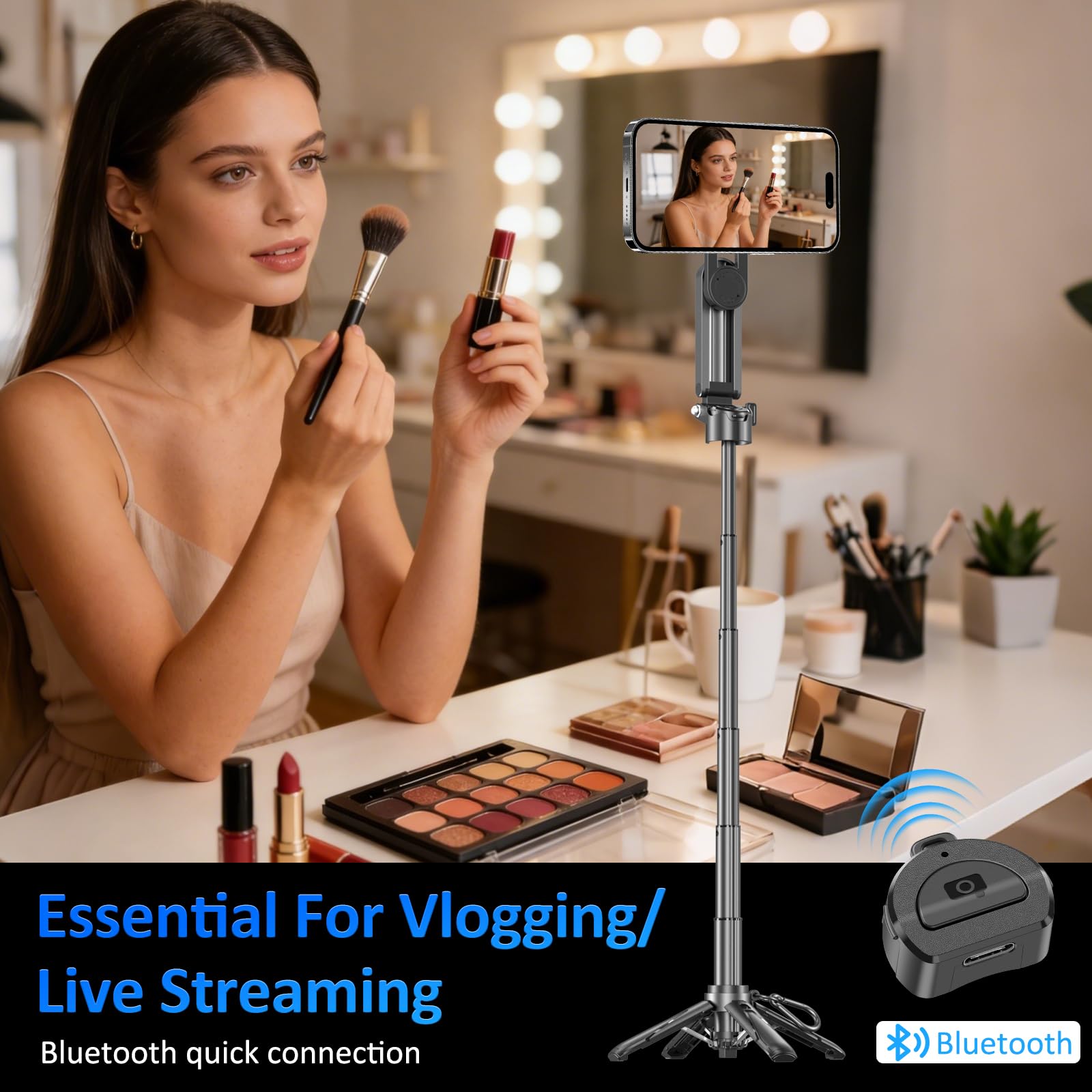 Bastone Selfie Con Magnetico E Morsetto A Molla, Treppiede per Cellulare Bluetooth 4 in 1, Impugnatura Per Telefono, Mini Quadrupode Telescopico Per iPhone/Android, Rotazione A 360 Gradi.