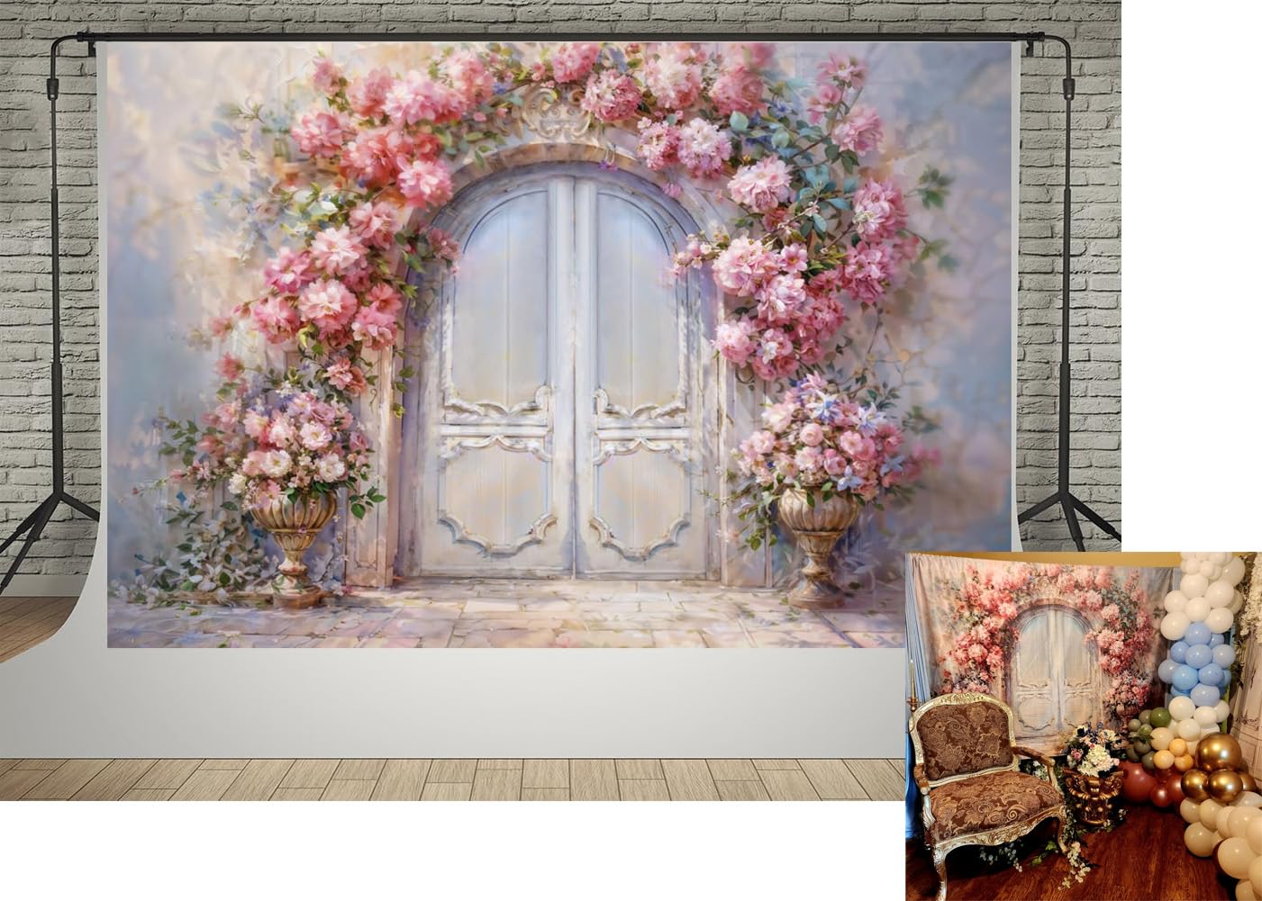 Kate 7x5ft Oiling Painting Pink Flowers Photography Backdrops Dreamlike Door Wedding Portrait Kids Birthday Party Photo Background